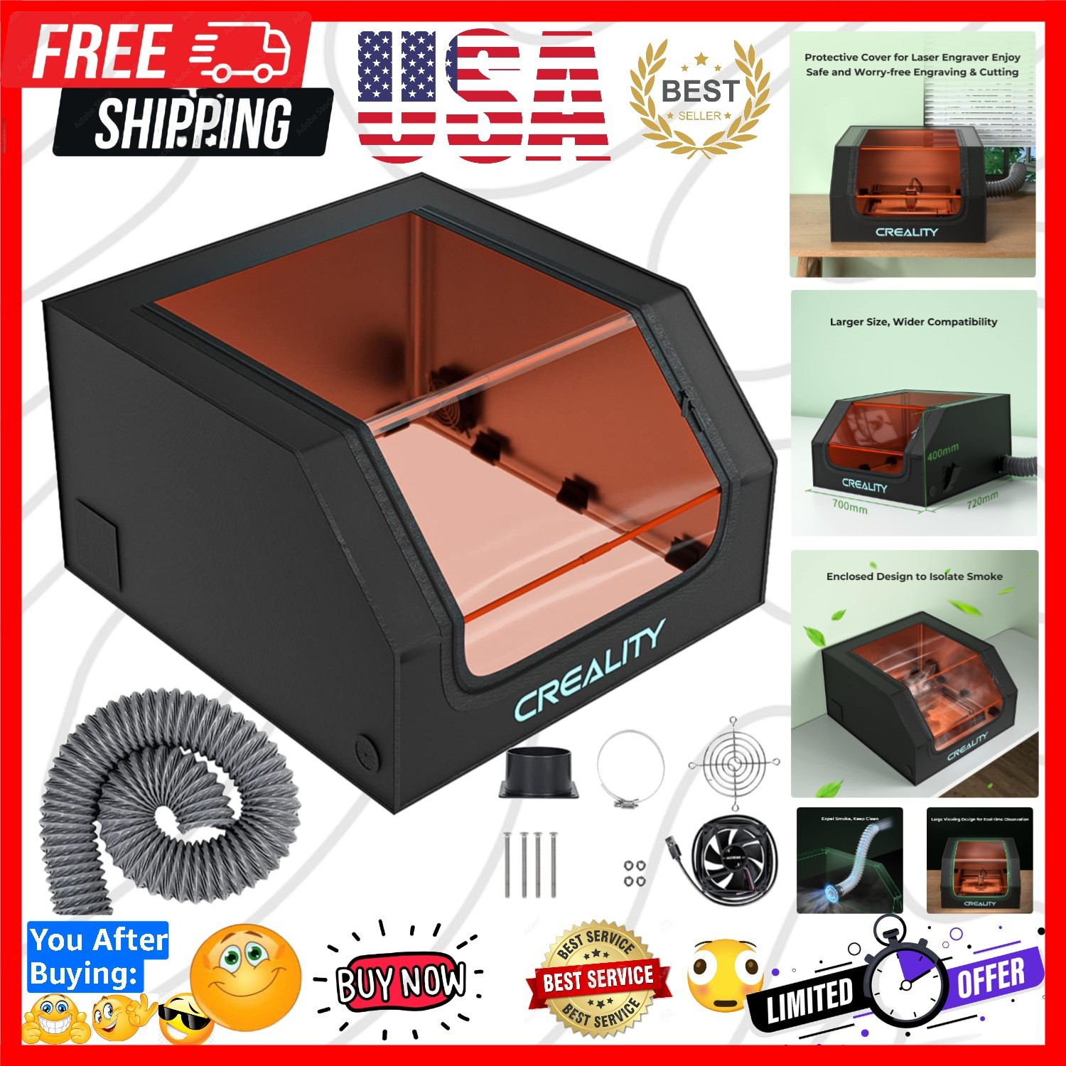 Laser Engraver Enclosure, Fireproof and Dustproof Protective Cover 700x720x40...
