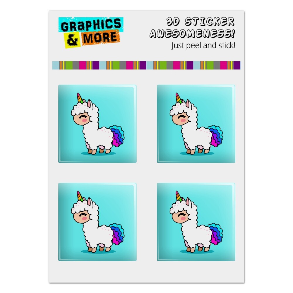 Cute Kawaii Rainbow Llama Unicorn Computer Case Modding Badge Stickers Set
