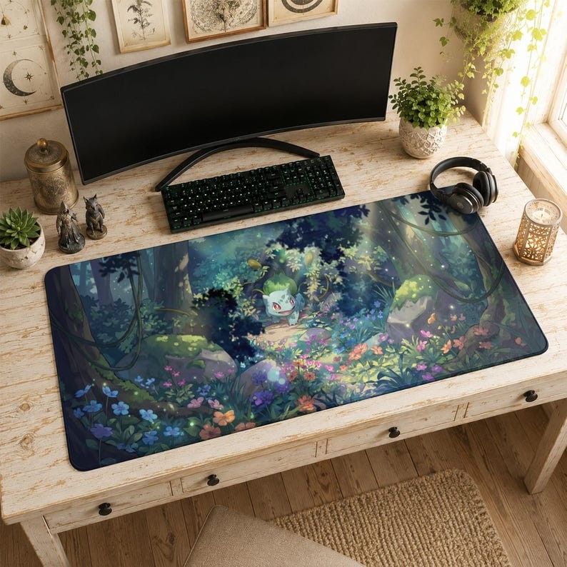Bulbasaur Mouse Pad Enchanted Forest Desk Mat, Pokemon Mat Accessories