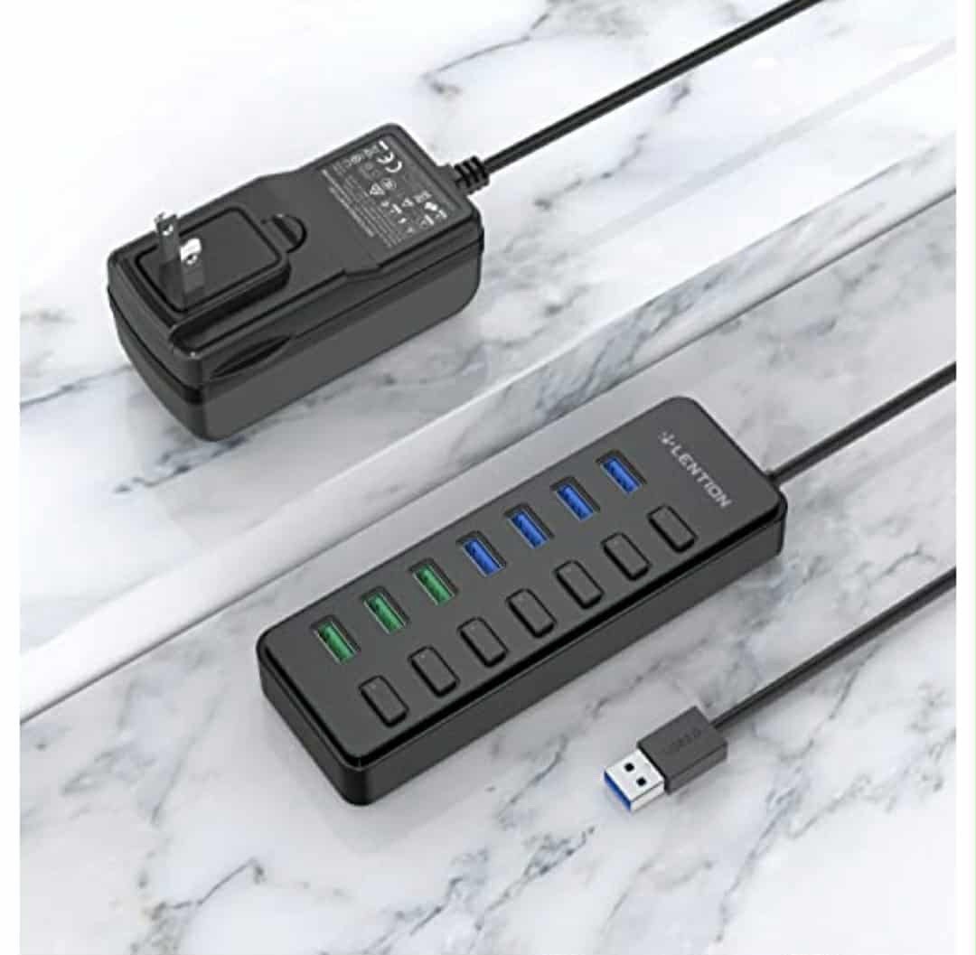 7-Port USB 3.0 Hub, Data Splitter, 3 Smart Charge, On/Off Switch, 36W for CB-H92