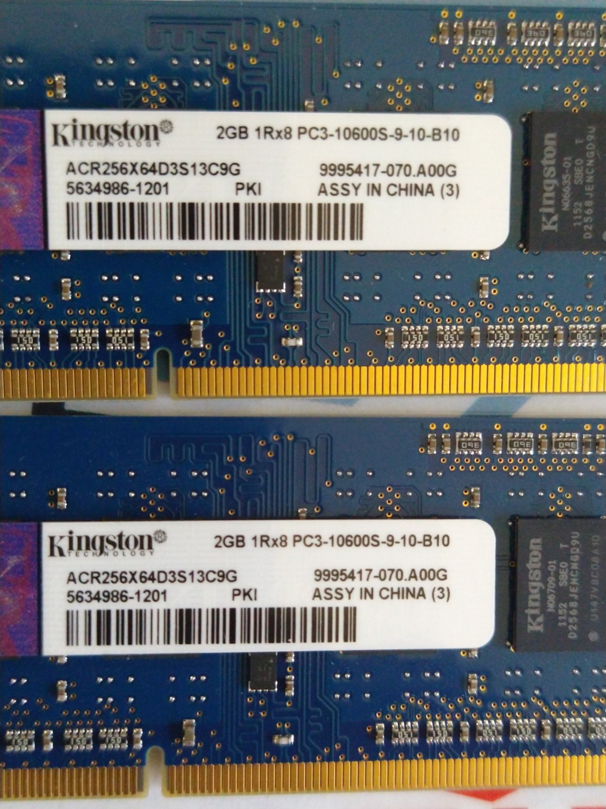 Kingston 2GB 1Rx8 PC3-10600S-9-10-B10 Laptop Memory RAM Kit (2 modules 2GB each)