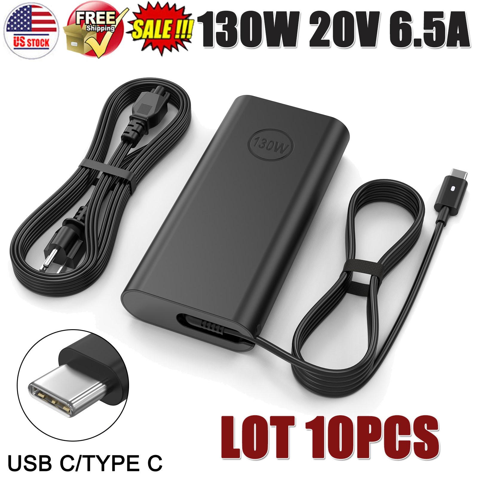 LOT 10x 130W USB-C Charger Adapter For Dell XPS 15 2IN1 9575 Precision 5530 7370