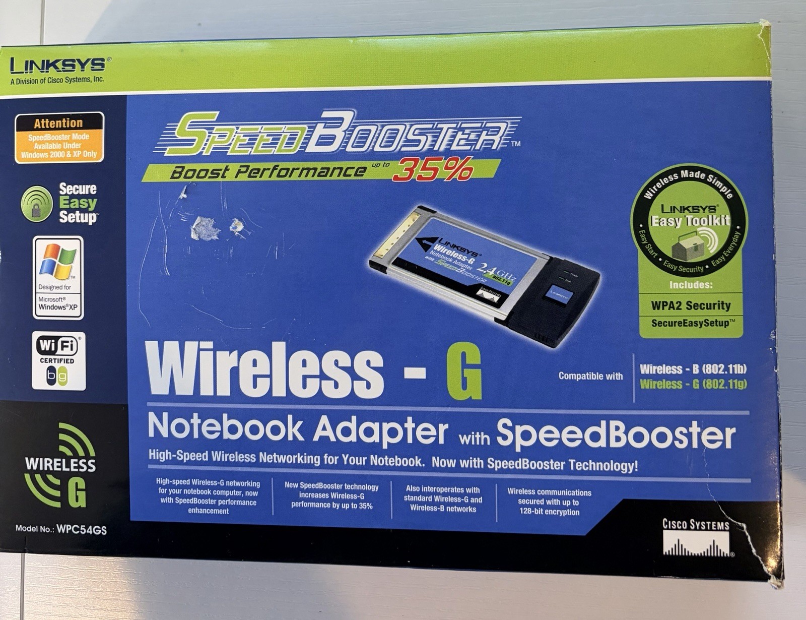 Vintage Linksys WPC54GS Wireless-G Notebook Adapter PCMCIA Speed booster NOB