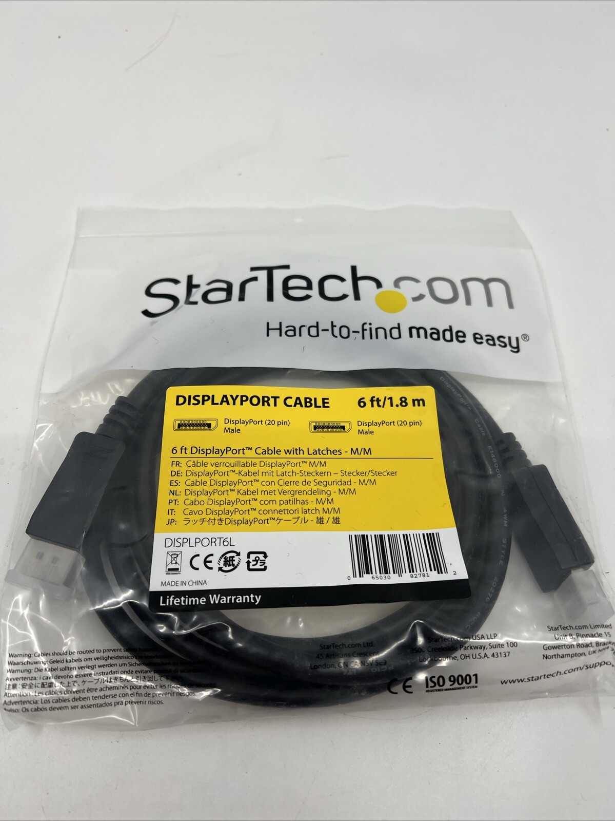 Startech Displayport Cable 6ft/1.8m
