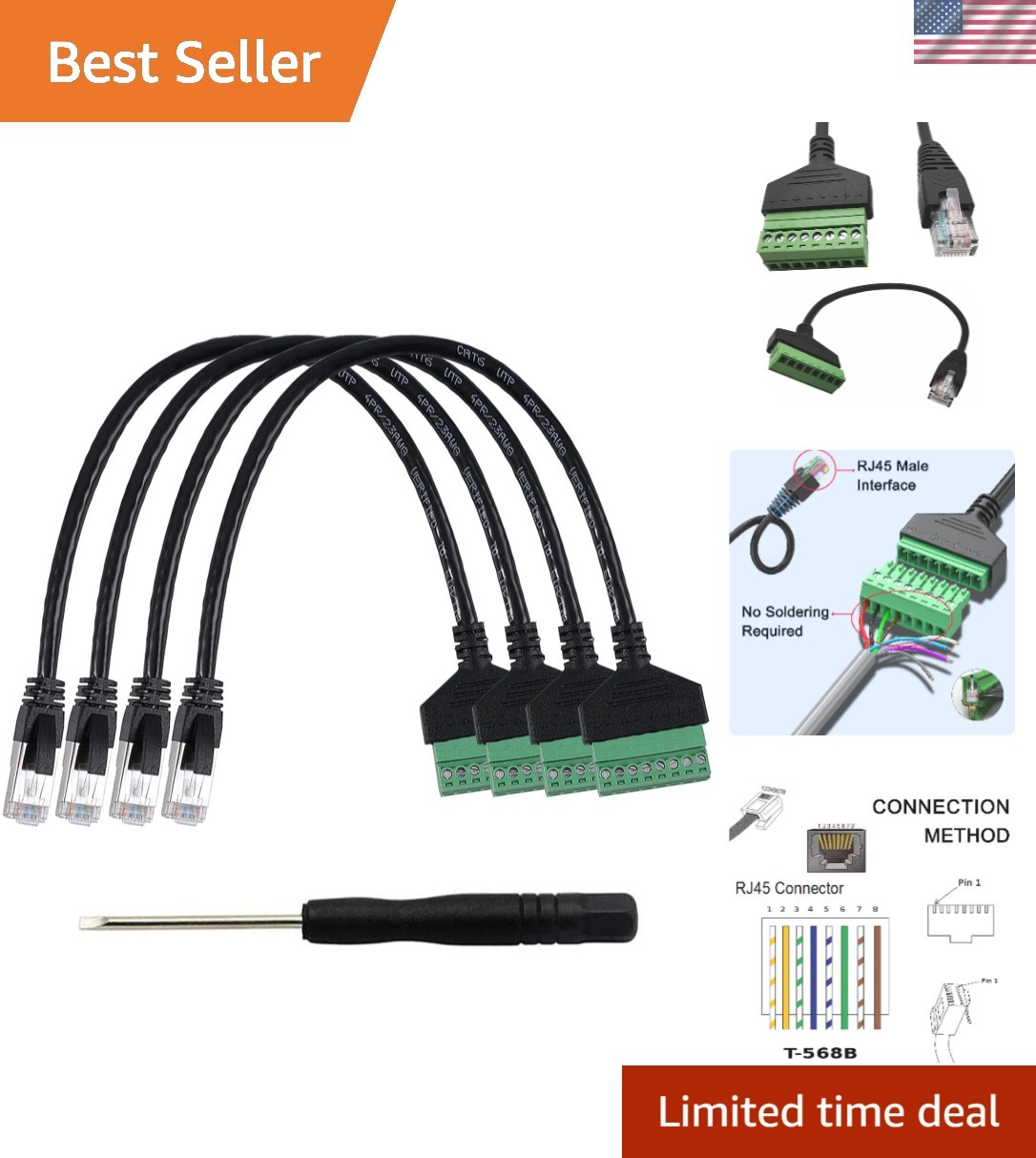 High-Quality 4Pcs 1ft RJ45 to 8Pin Screw Terminal Connector - Stable Signal
