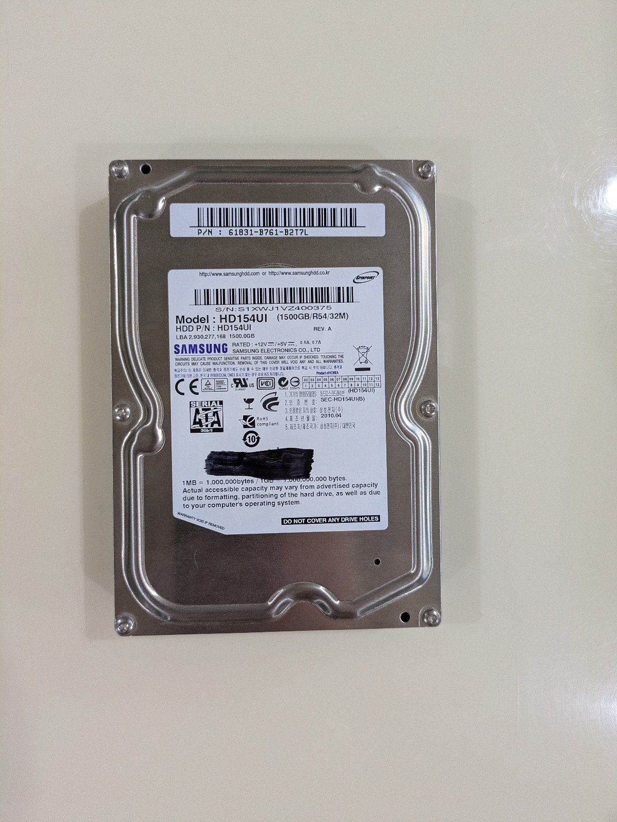 Samsung HD154UI 1.5TB Hard Drive 3.5" SATA- High time, healthy drive, sold as-is