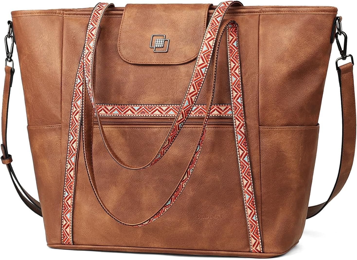 FADEON Large Laptop Tote Bag for Women Designer Large, 1 Brown Retro Style 