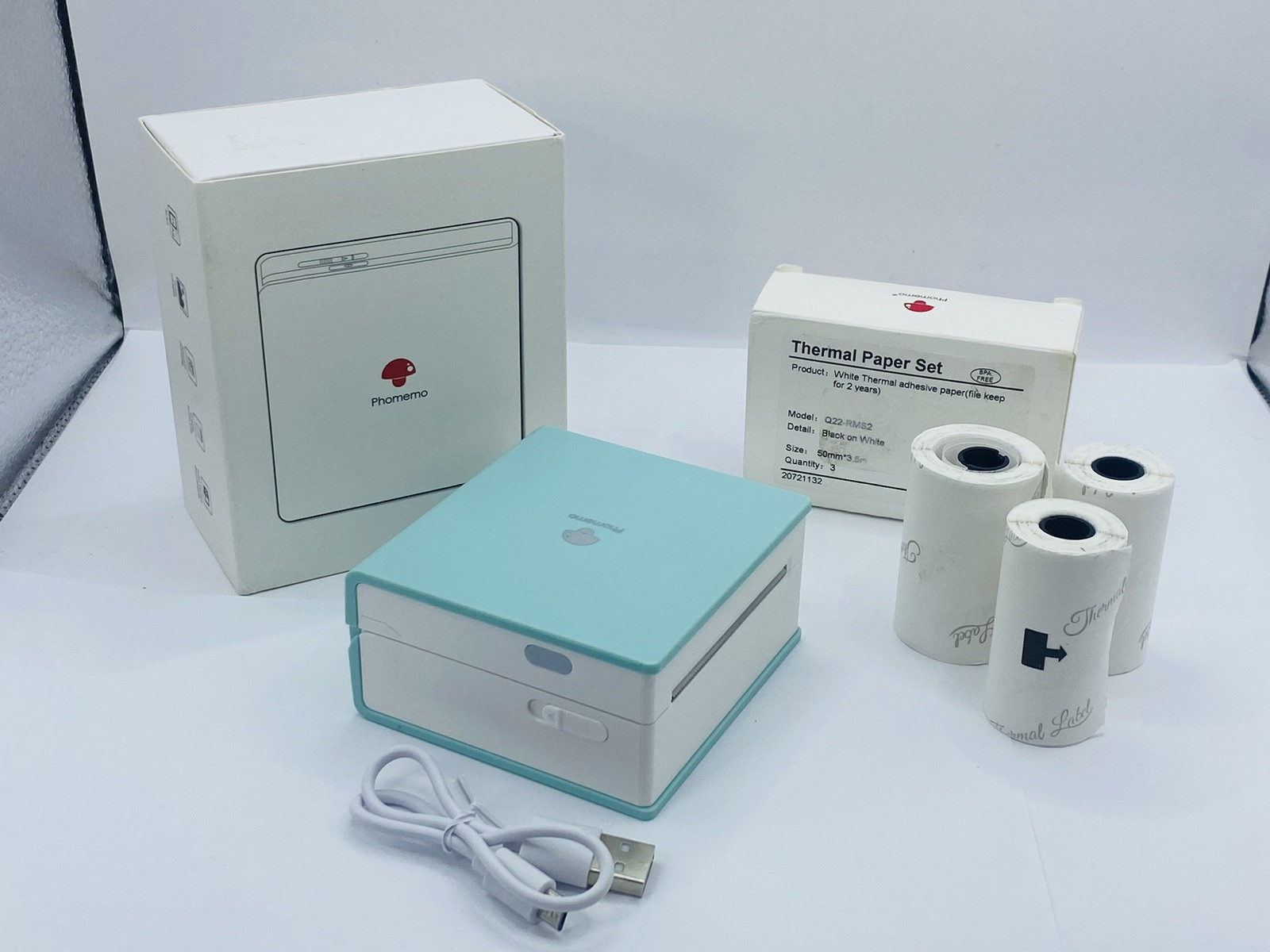 Phomemo M02 Sticker Mini Pocket Printer Portable Thermal + LOT OF PAPER + 3 ROLL