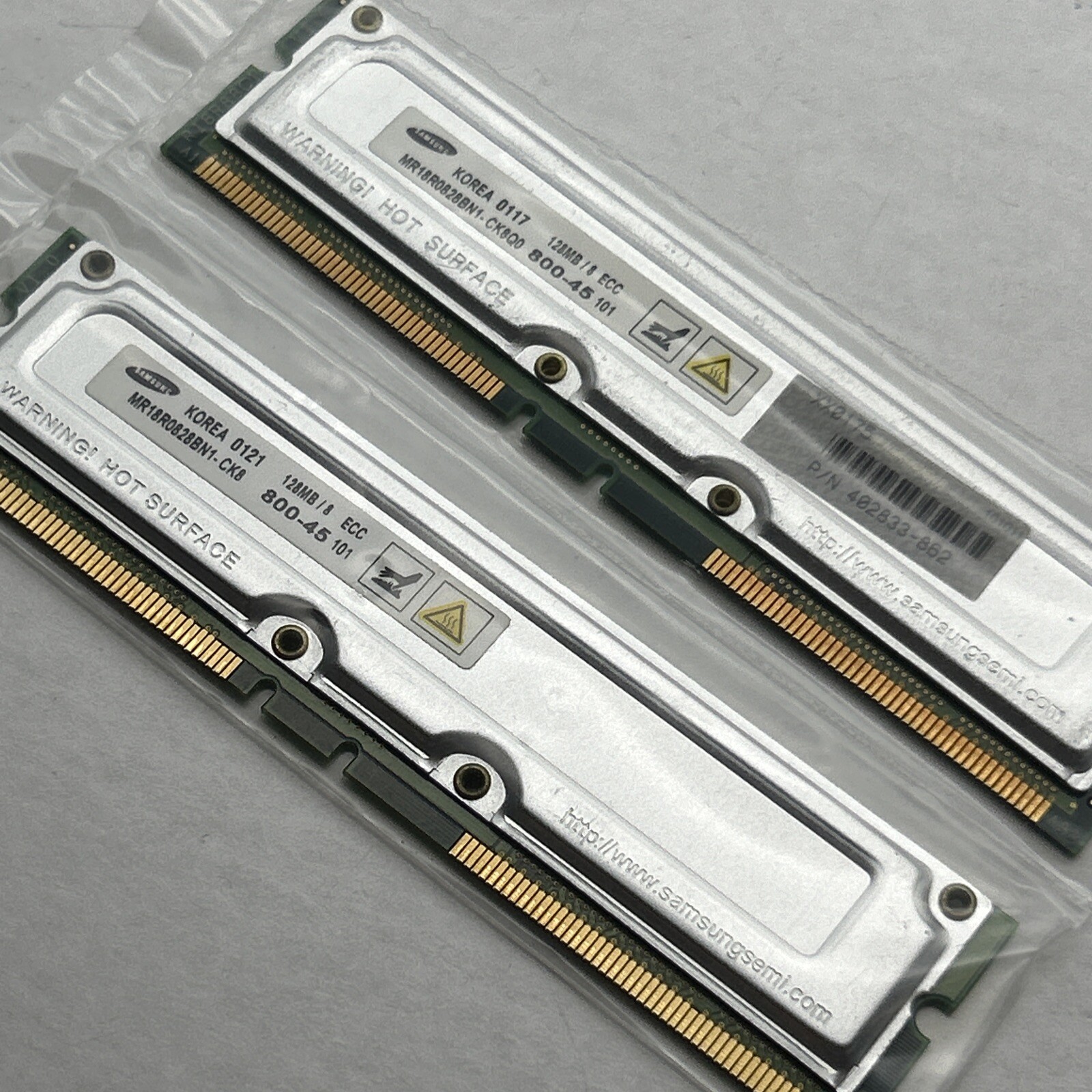256MB 2x128mb 800-45 184 pin RDram Memory Rambus ECC Samsung MR 128MB