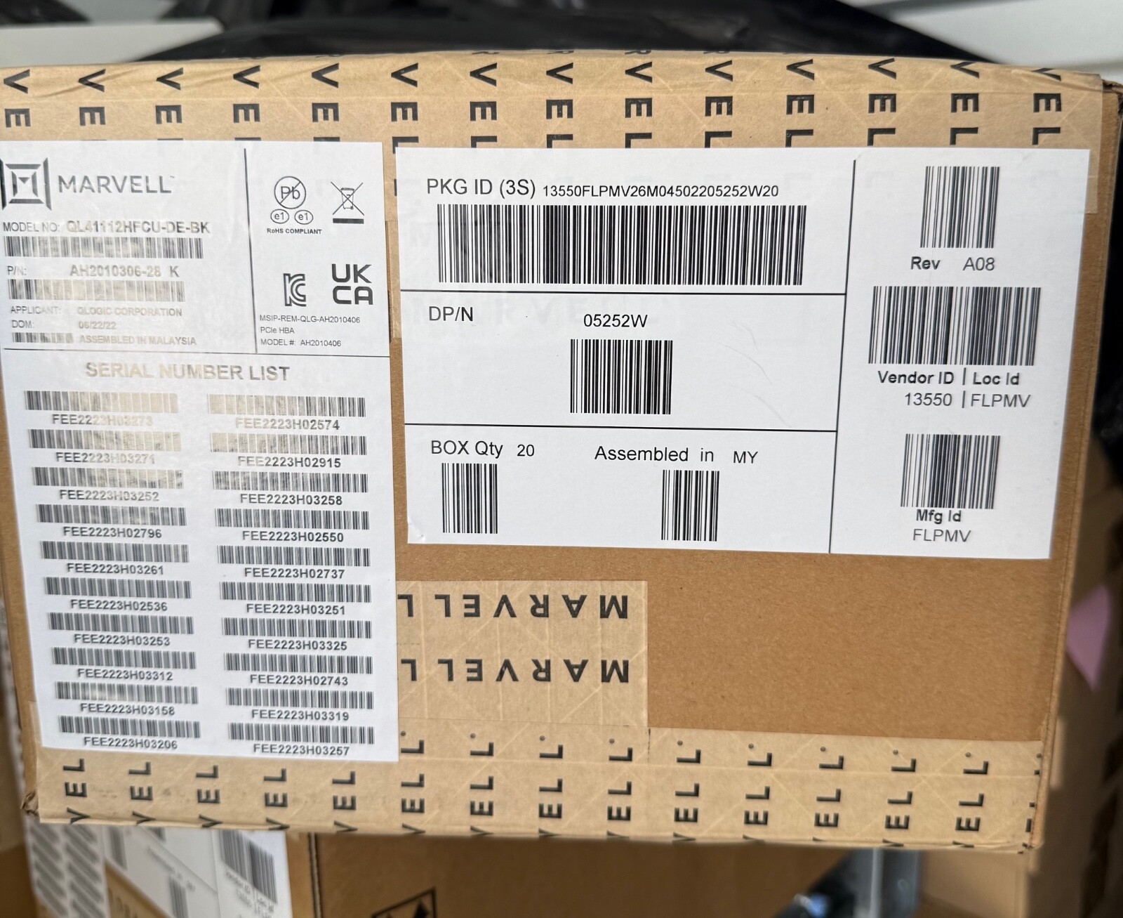 20 PACK Dell Dual Port QLogic FastLinQ 41112 10Gb SFP+ Ethernet PCIe NIC 5252W