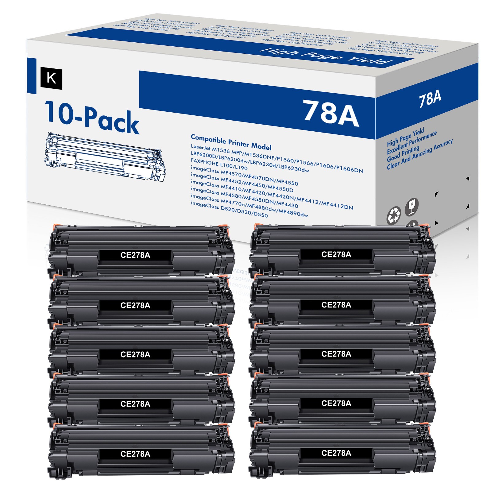 10 x CE278A Toner Cartridge For HP 78A LaserJet Pro M1536dnf MFP P1600 P1606dn