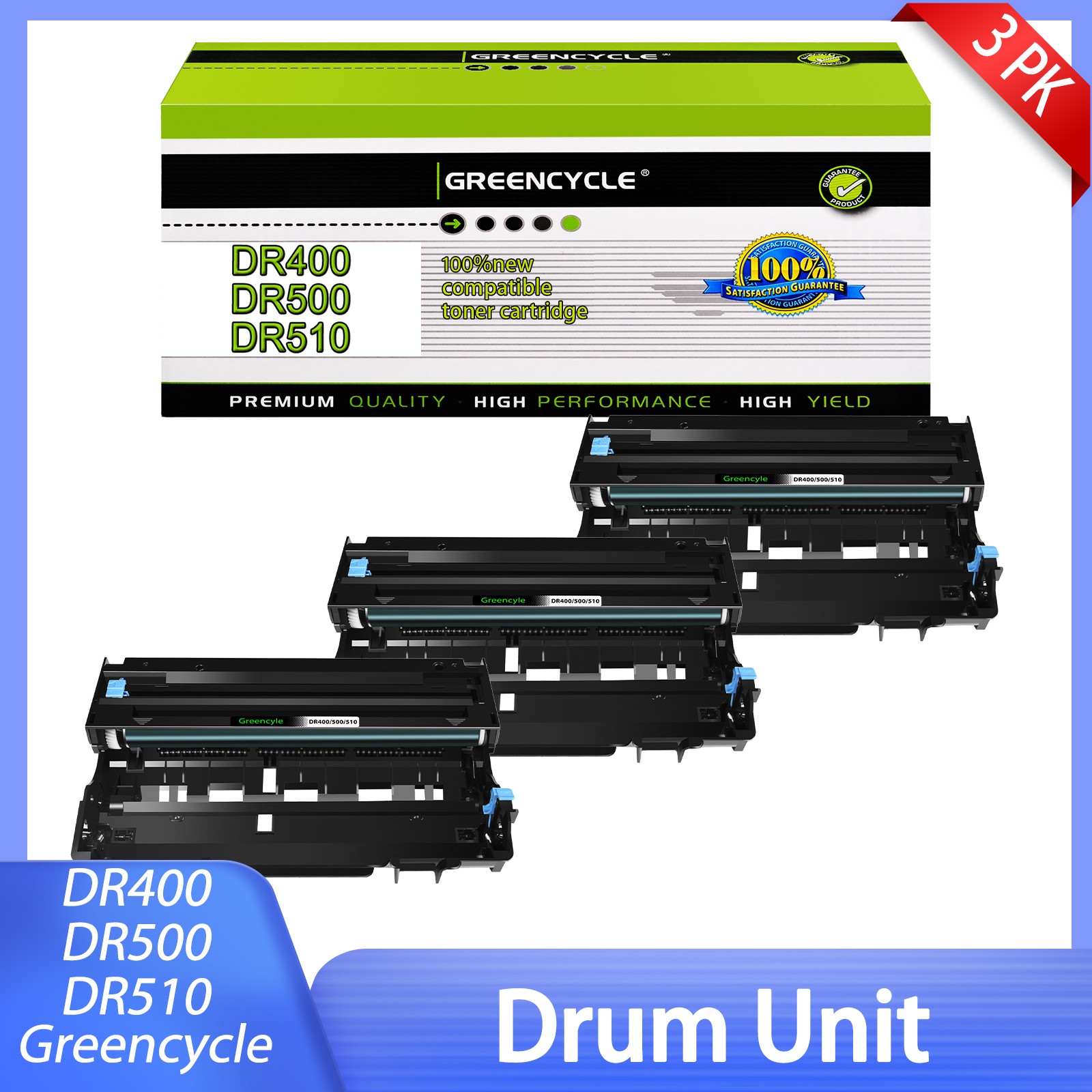 3 Pack DR400 Drum Unit Fits for DR-400 Brother MFP 9650 9660 MFC-8300 8700 8600