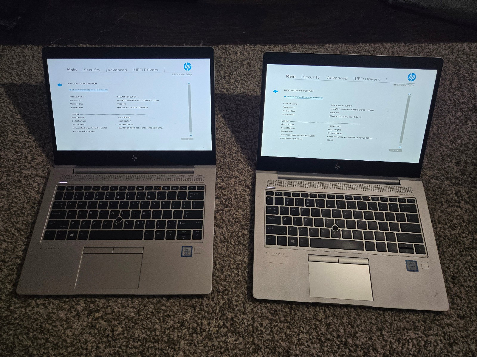 LOT OF 2 HP EliteBook 830 G6 i5-8350U NO RAM/SSD BOOTED PARTS OR REPAIR