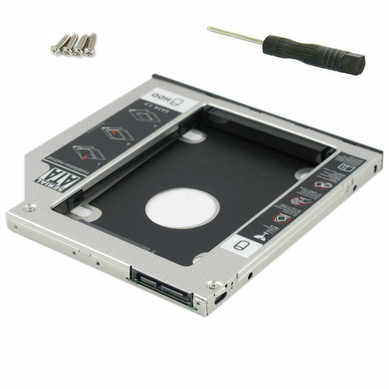 12.7mm Universal for SATA 2nd HDD SSD Hard Drive Caddy CD/DVD-ROM Optical Bay US