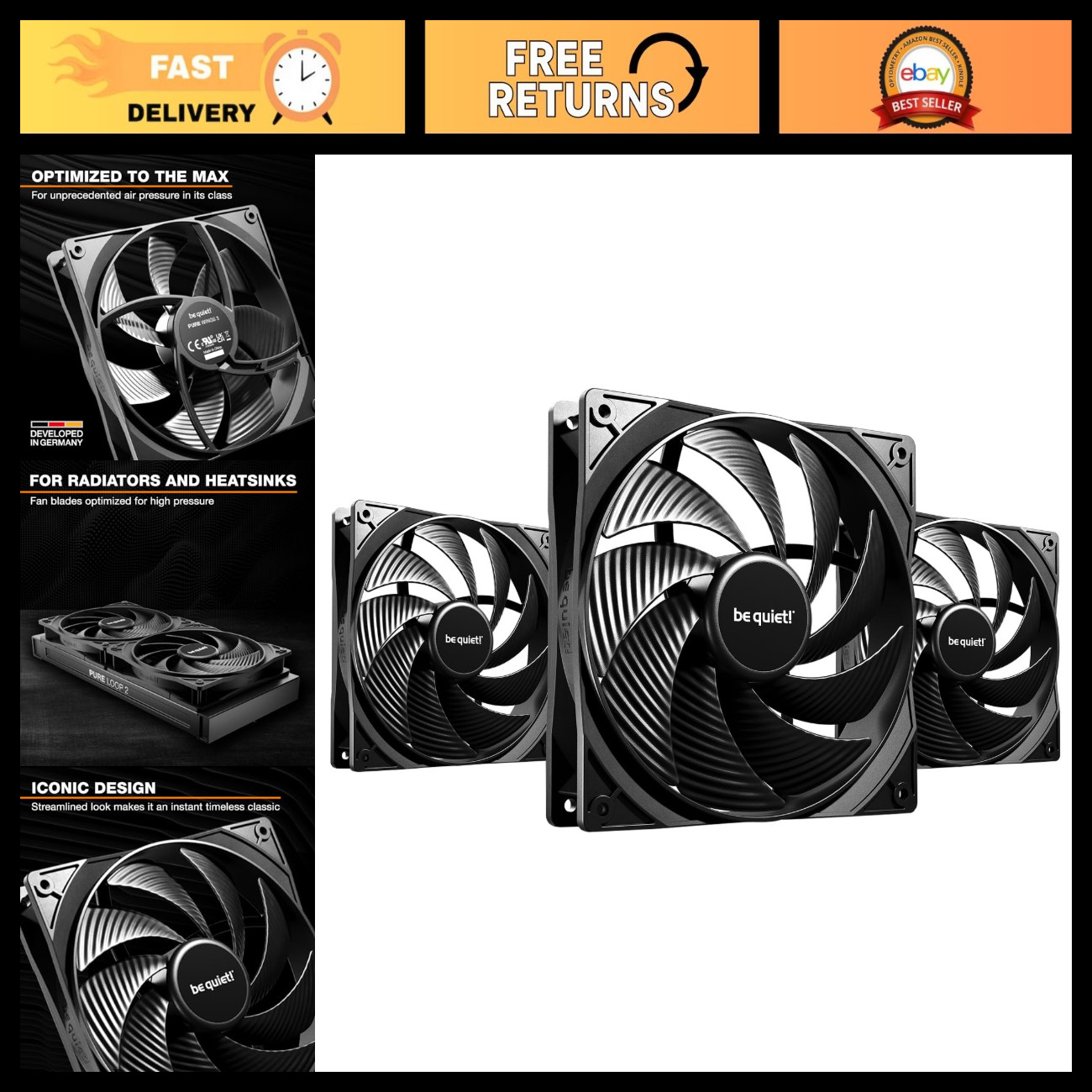 High-Speed 140mm PWM PC Case Fans - Triple Pack, Quiet Cooling Solution, Black