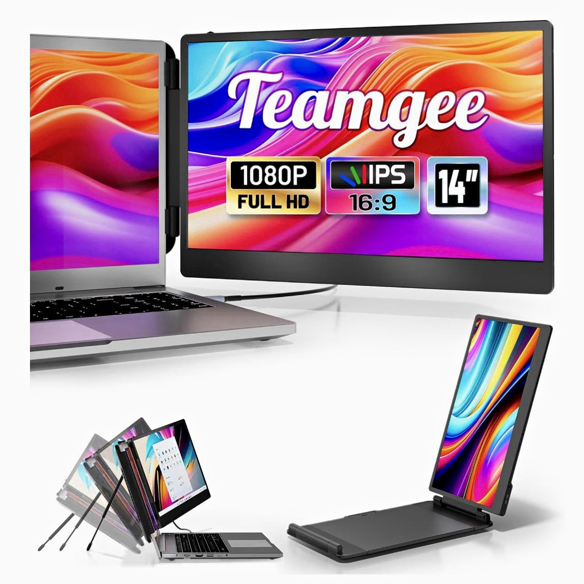Teamgee 14" Laptop Screen Extender FHD 1080P IPS USB-C HDMI Portable Monitor