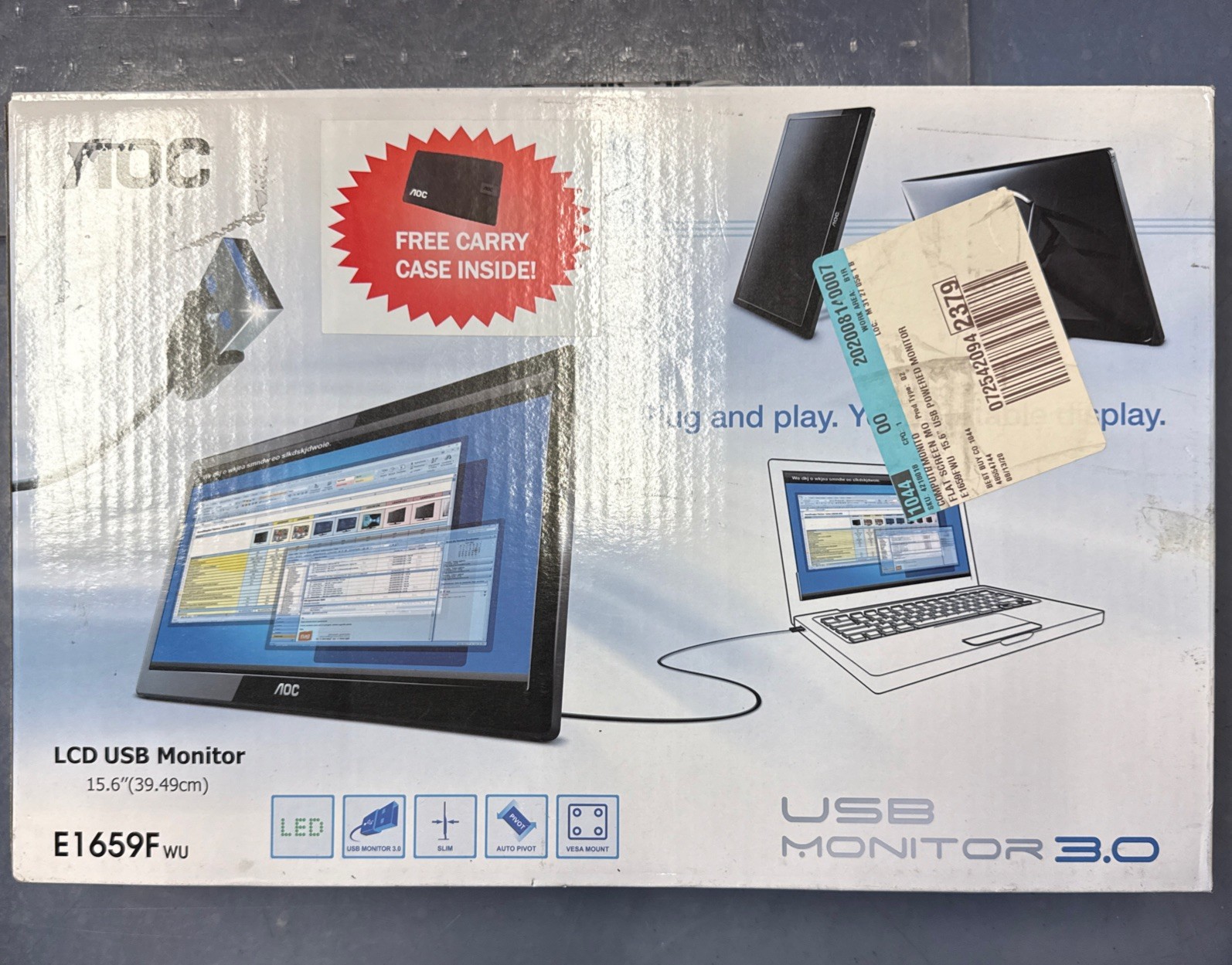 AOC E1659FWU 15.6 inch Widescreen LED Monitor New - Open Box