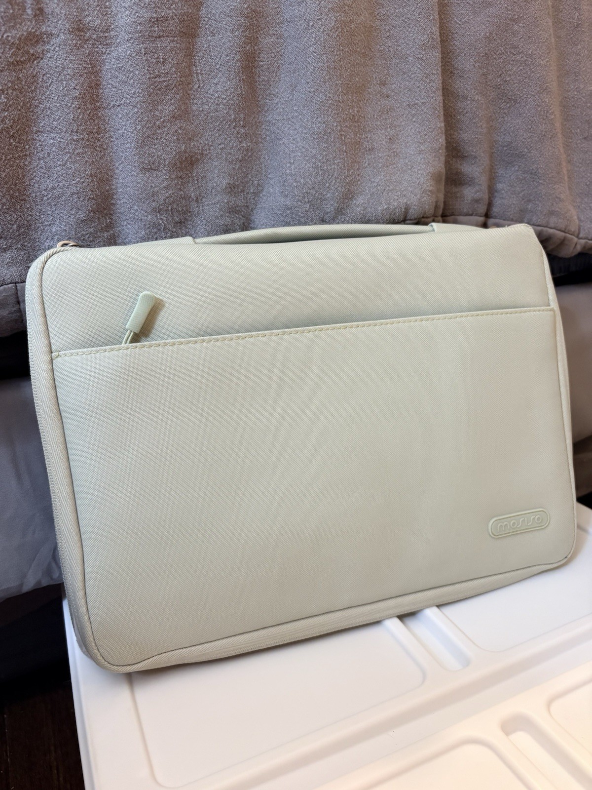 Mosiso Padded Polyester Laptop Sleeve Case for 13in, Beige Gray, Solid Pattern