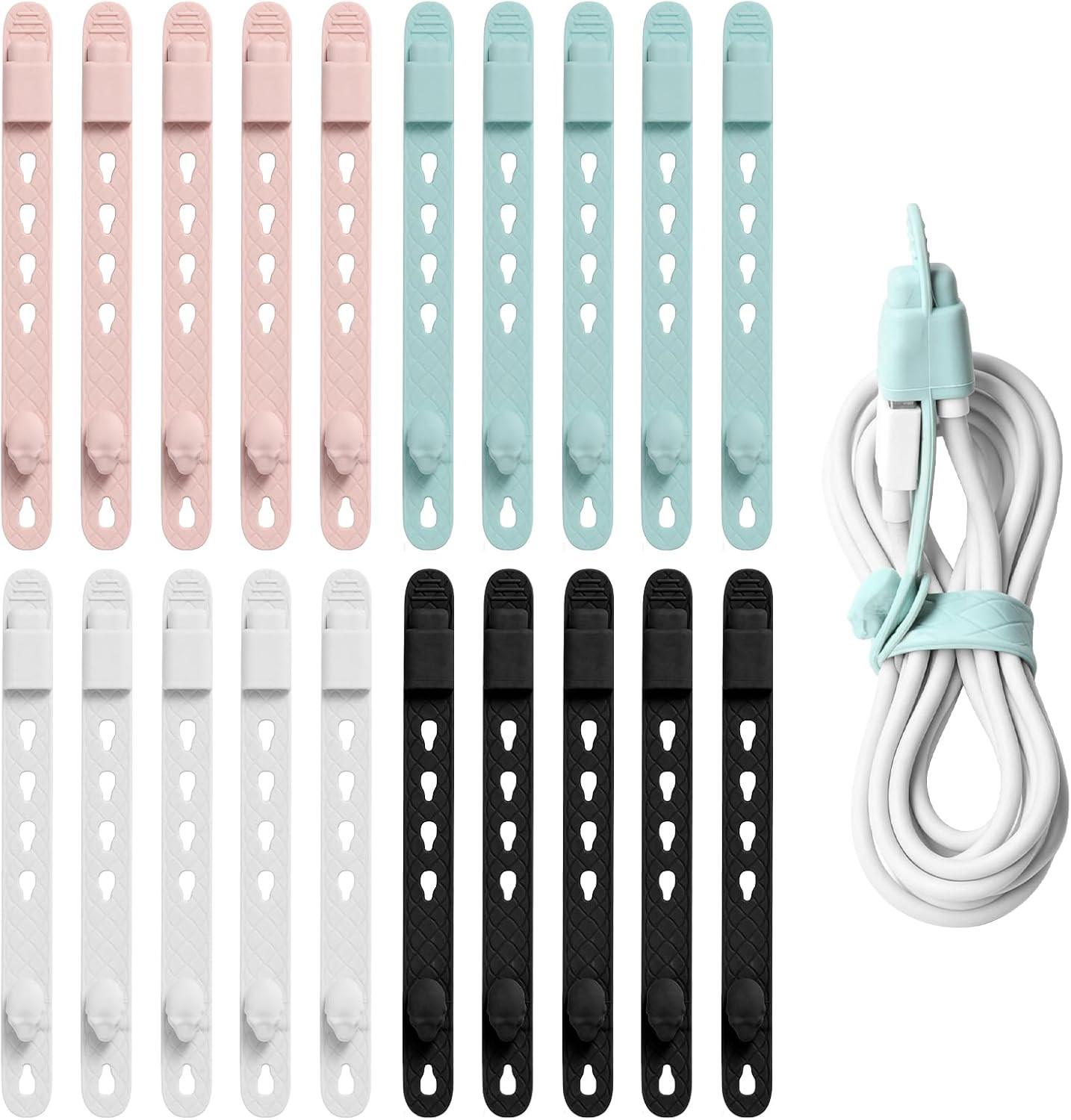 Silicone Cable Ties with Built-In Connector Holder, Reusable Cable Management Co
