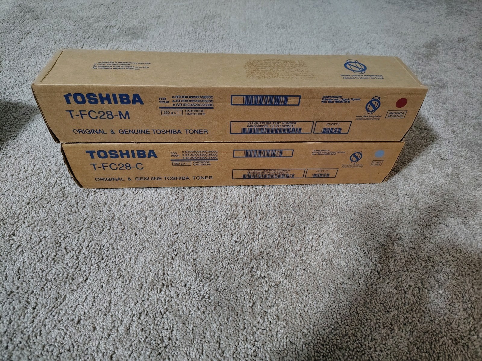 2 Toshiba T-FC28 Toner Lot C&M Ink E-Studio 2820C 2830C 3520C 3530C 4520C 2330C