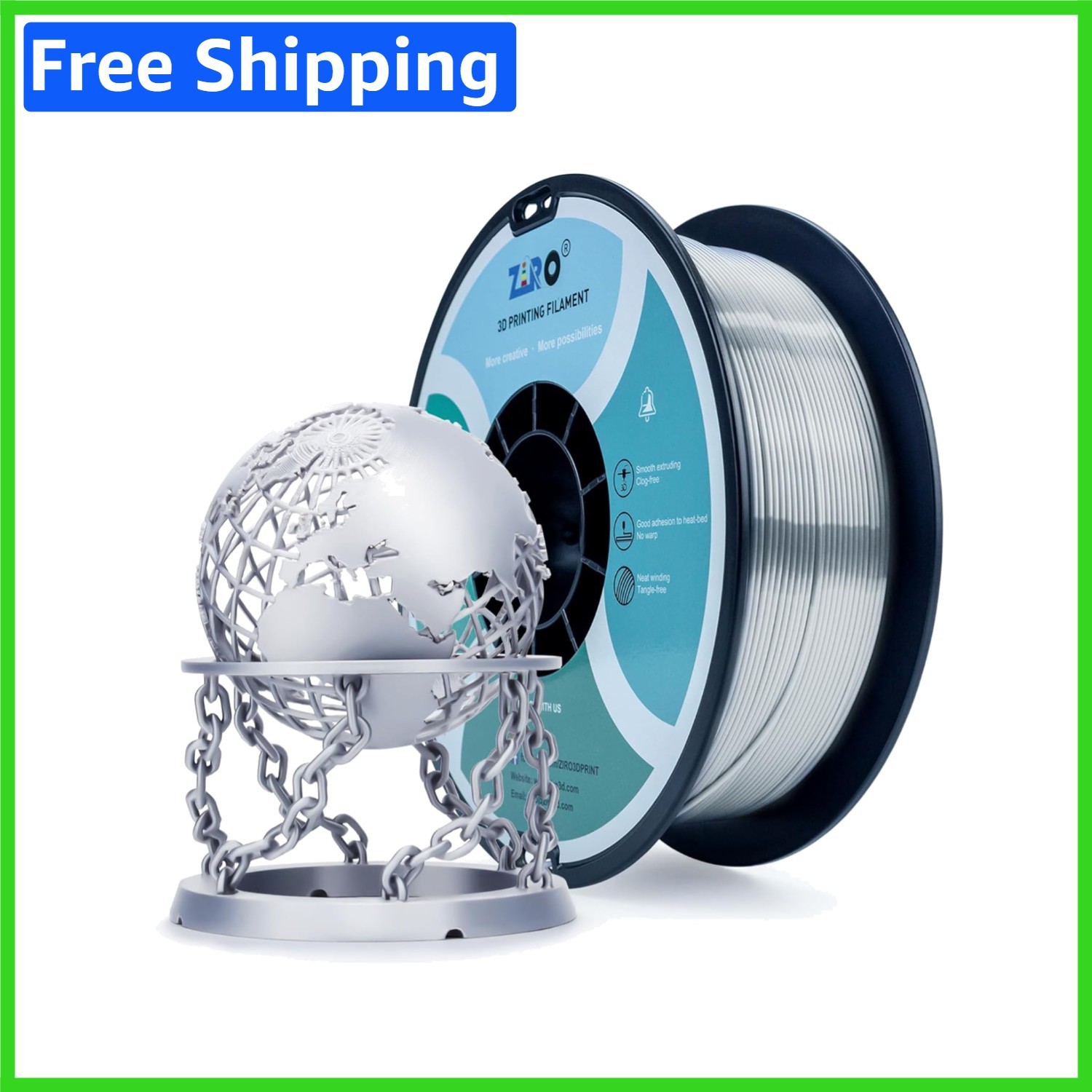 2.2lbs Vacuum-Sealed Silky Silver PLA Filament - Perfect for All FDM Printers