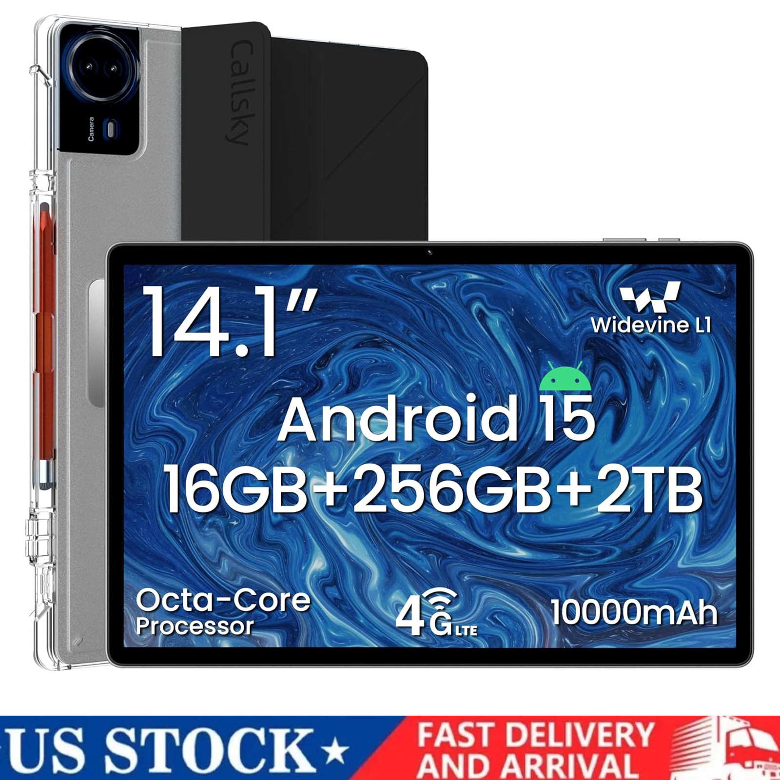 Callsky 14 Inch Android 15 Tablet, 16GB RAM+256GB ROM 4G LTE Wi-Fi&Bluetooth 5.0
