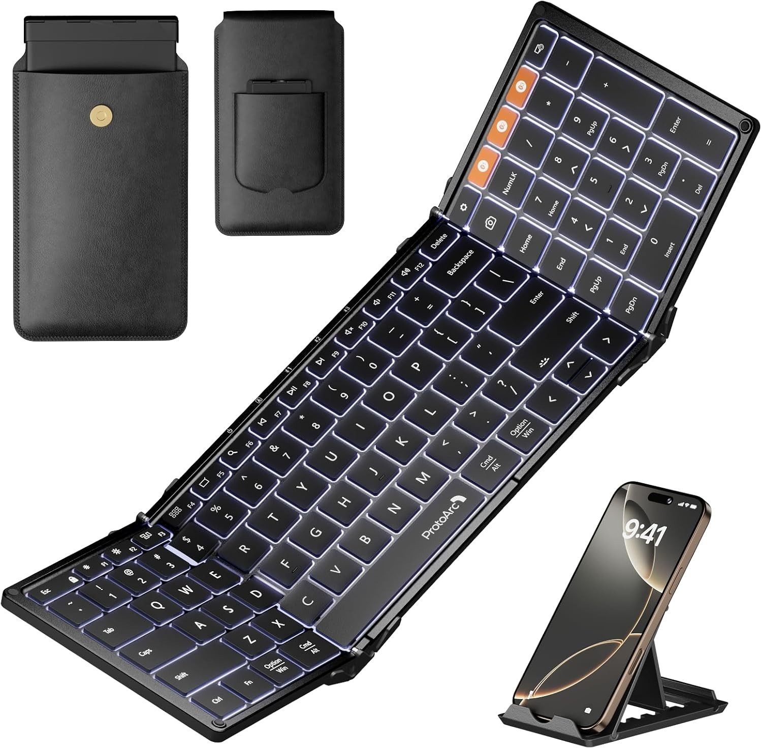 ProtoArc XK01 Plus Backlit Foldable Keyboard, 105-Key Full-Size, Black 0.65 in K