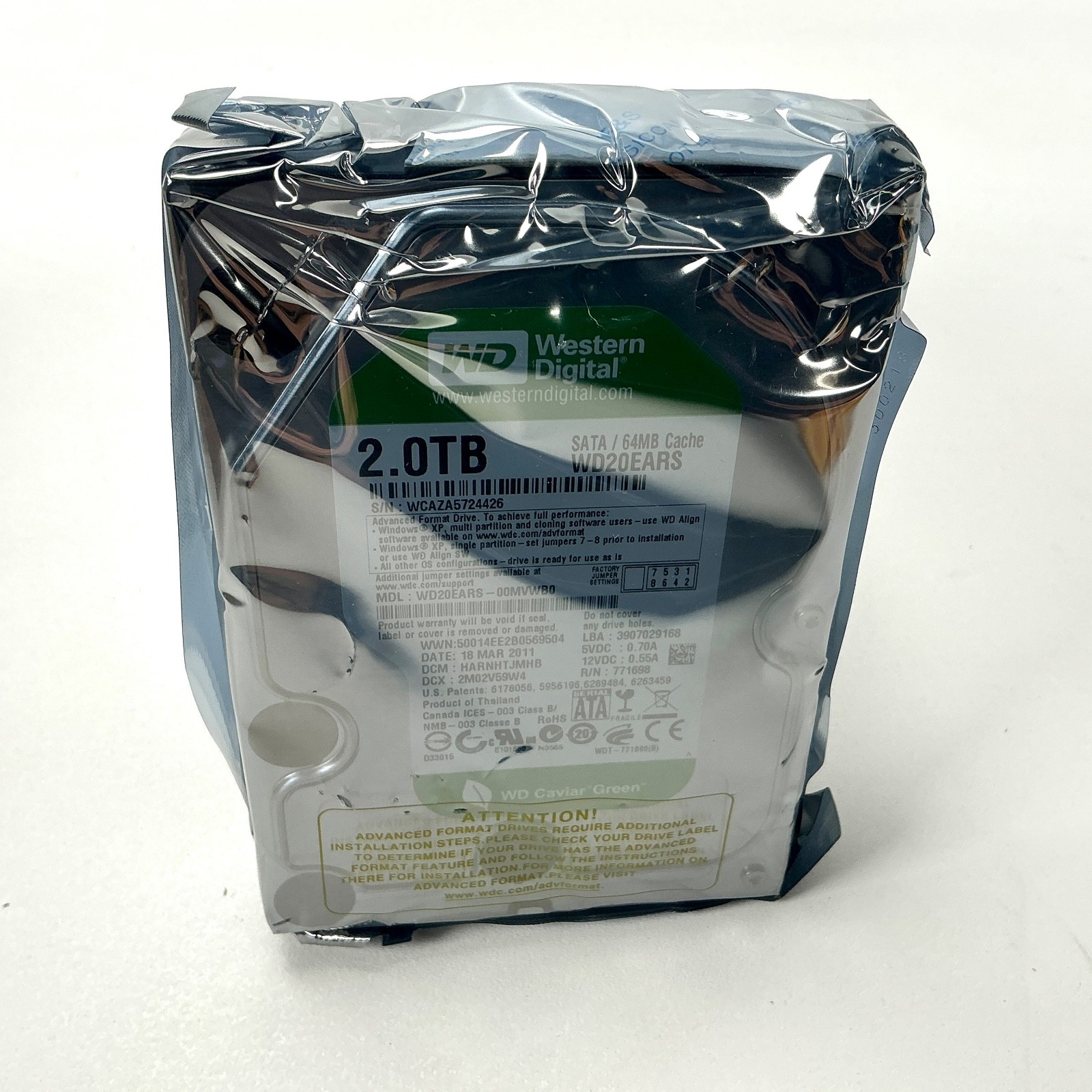 Western Digital WD 2.0 TB SATA / 64 MB Cache Hard Drive WD20EARS Factory Sealed