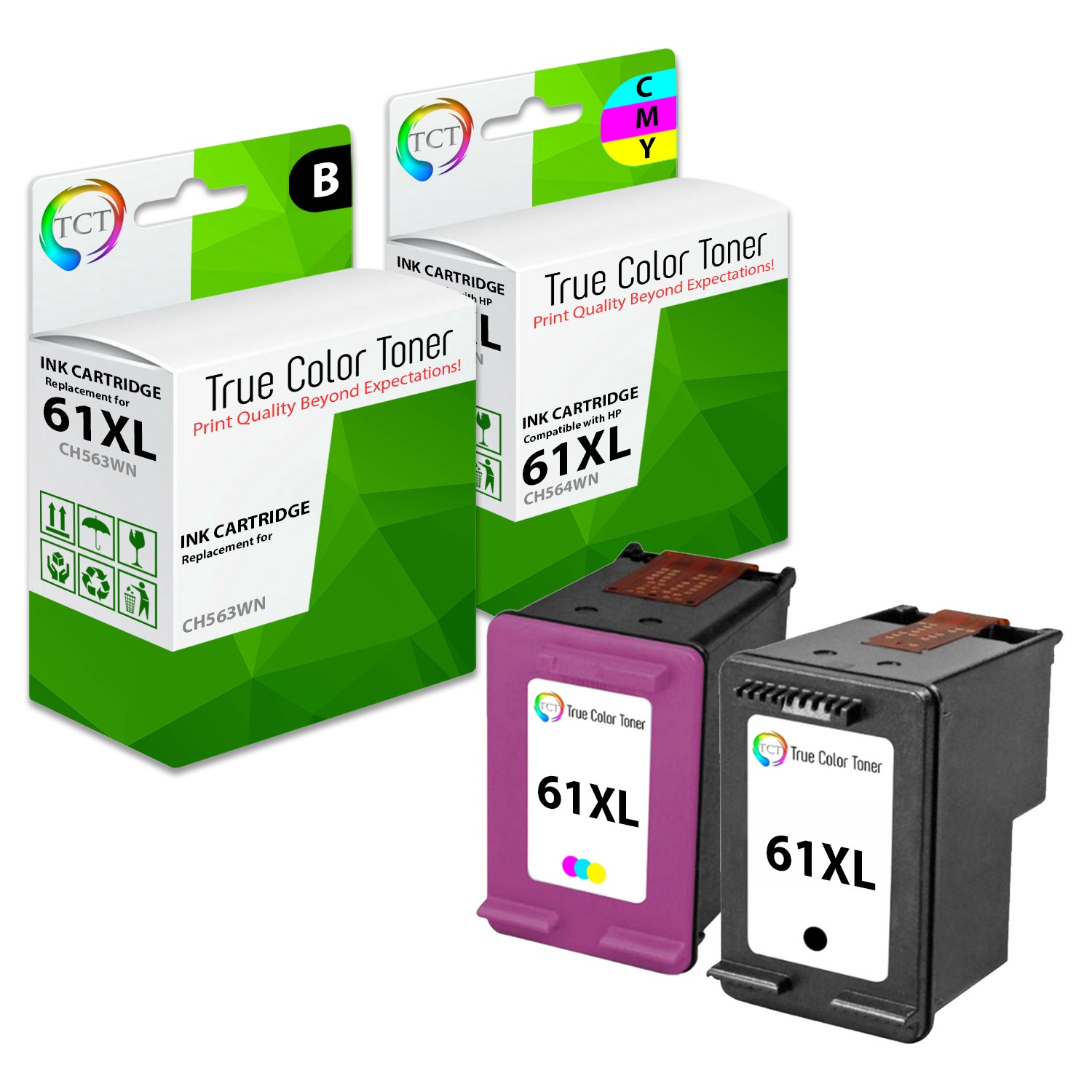 2PK TCT Premium 61XL BLK CL HY Compatible for HP Deskjet 1050 2050 Ink Cartridge