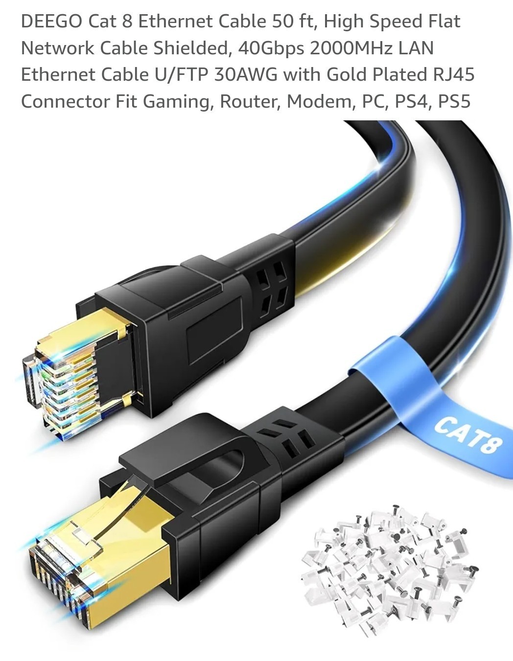 DEEGO CA8 ETHERNET CABLE -50 FT HIGH SPEED FLAT NETWORK CABLE