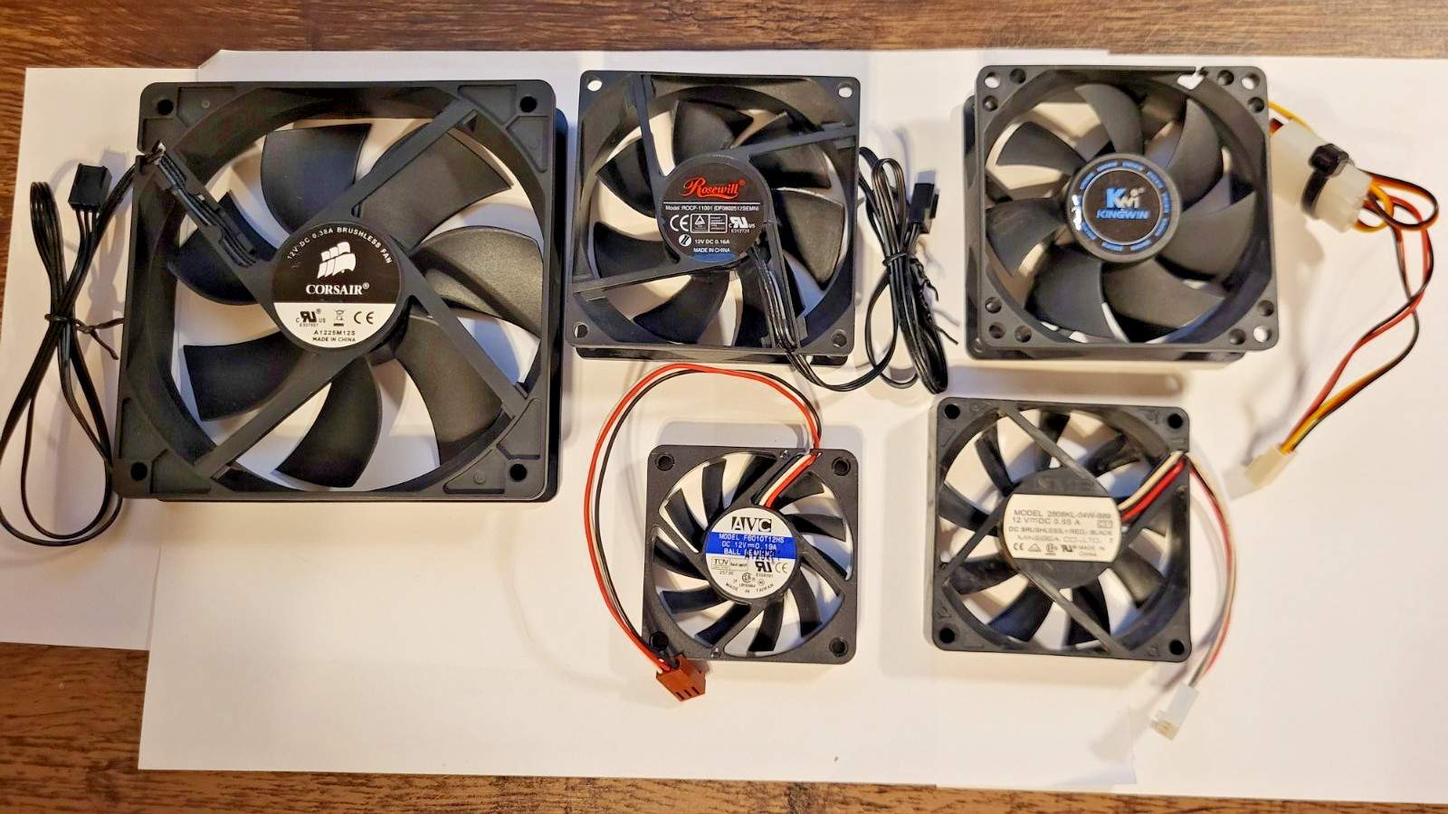 5 PC Cooling Fans Mixed Sizes Corsair Rosewill Kingwin AVC NMB see Description
