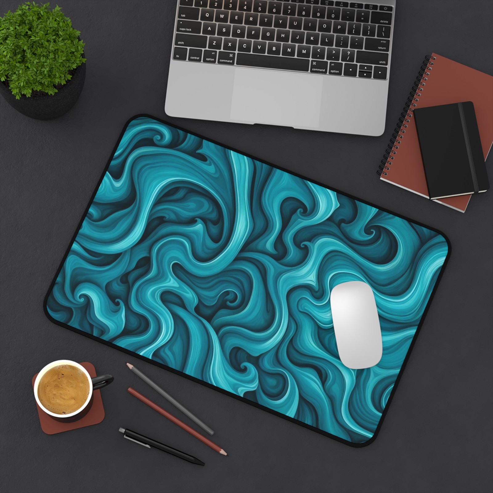 Teal Swirl Abstract Desk Mat | Fluid Marble Mousepad