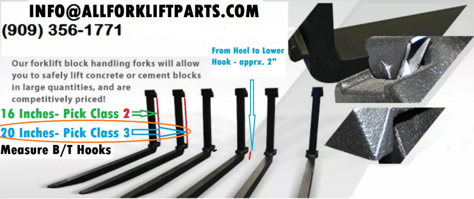 FORKLIFT BLOCK FORKS 2x2x48 48" CLASS 3 III  INCH Construction Cement  *1 PAIR*
