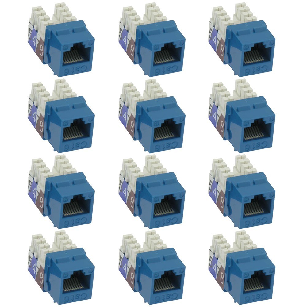 12 Pcs Cat6 RJ45 Network LAN Ethernet Keystone Jack 110 Punch Down Snap In Blue