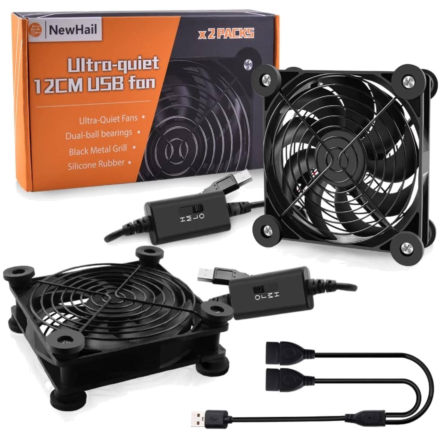 Compact 2-Pack USB Cooling Fans - Silent Operation at 19 dBA for Routers & More
