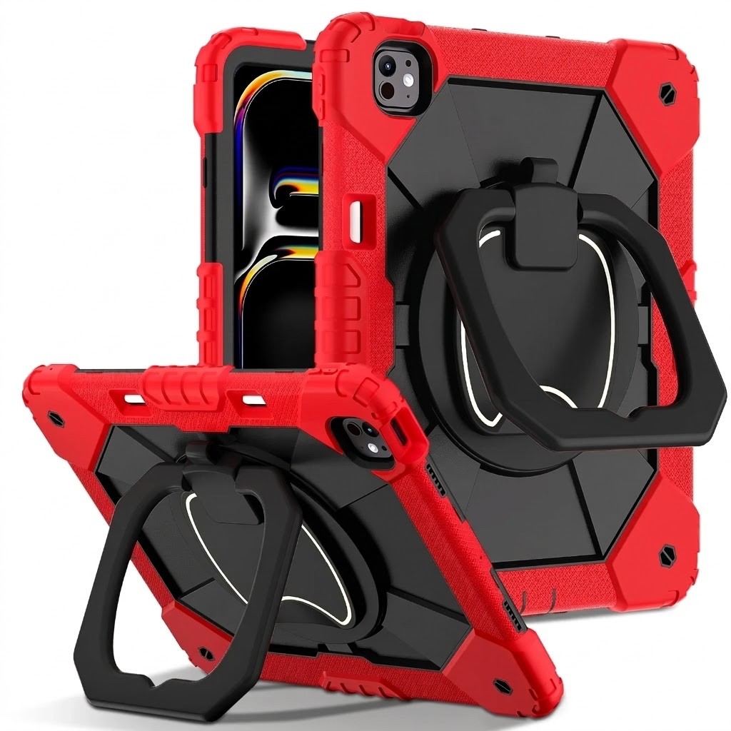 Dteck Case for iPad Pro 13" (M4 2024) Heavy Duty Rugged Stand - Red Black - NEW