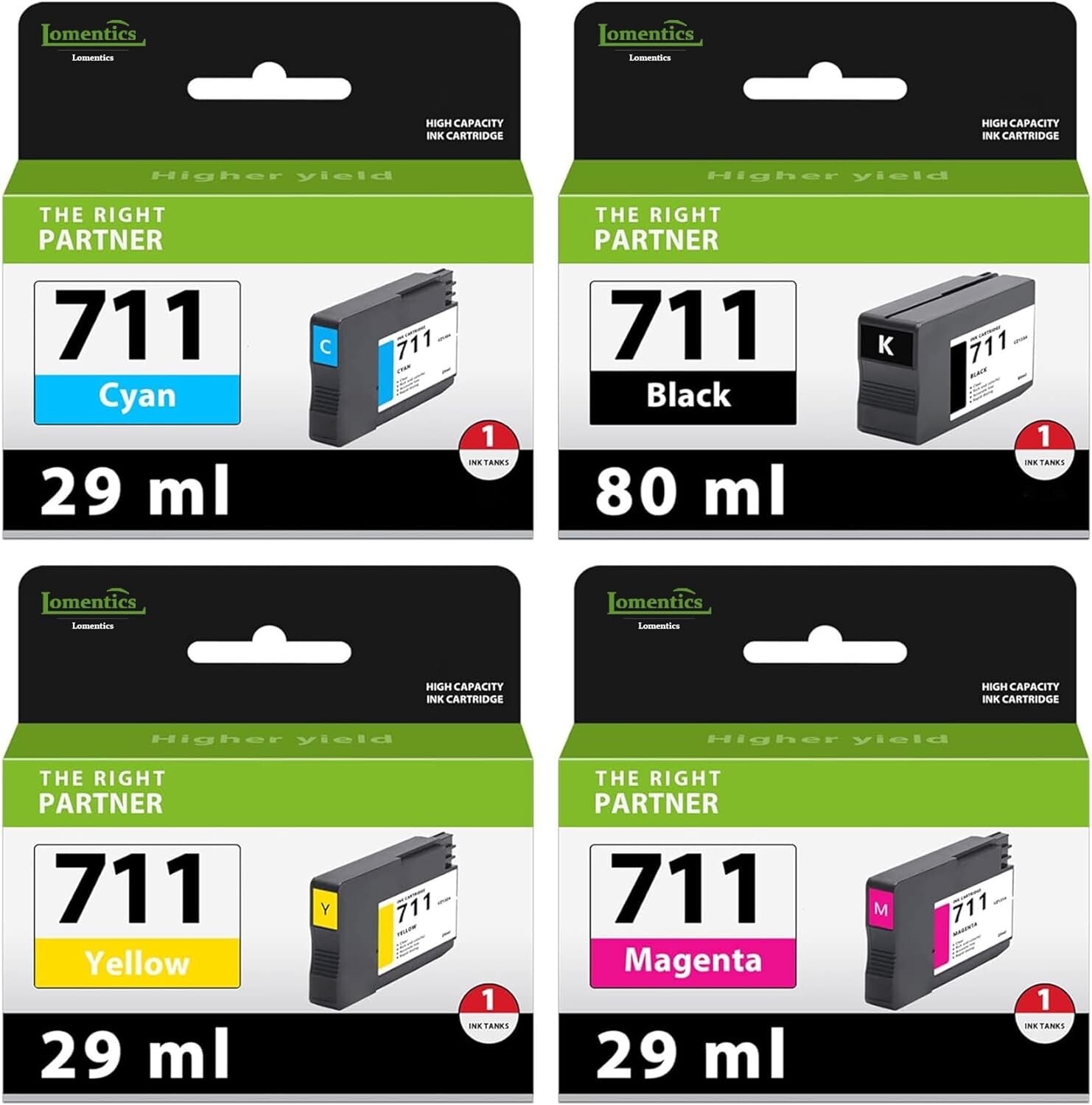 711 Ink Cartridge Bundle (4-Pack, 80-ml Black / 29-ml Cyan/Yellow/Magenta) - ...