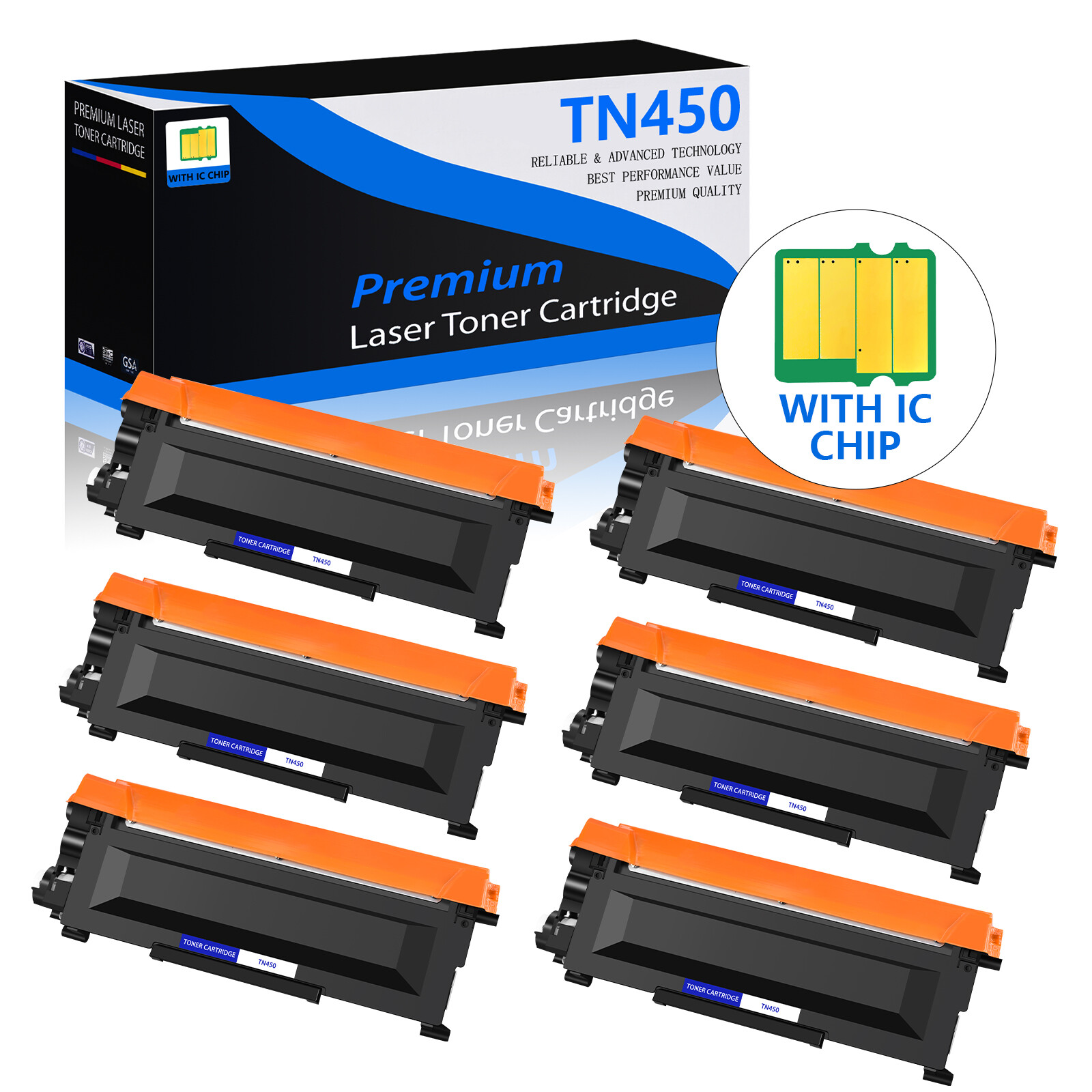 6PK Black TN450 Toner Cartridge For Brother HL-2242D HL-2250DN HL-2270DW 2242D