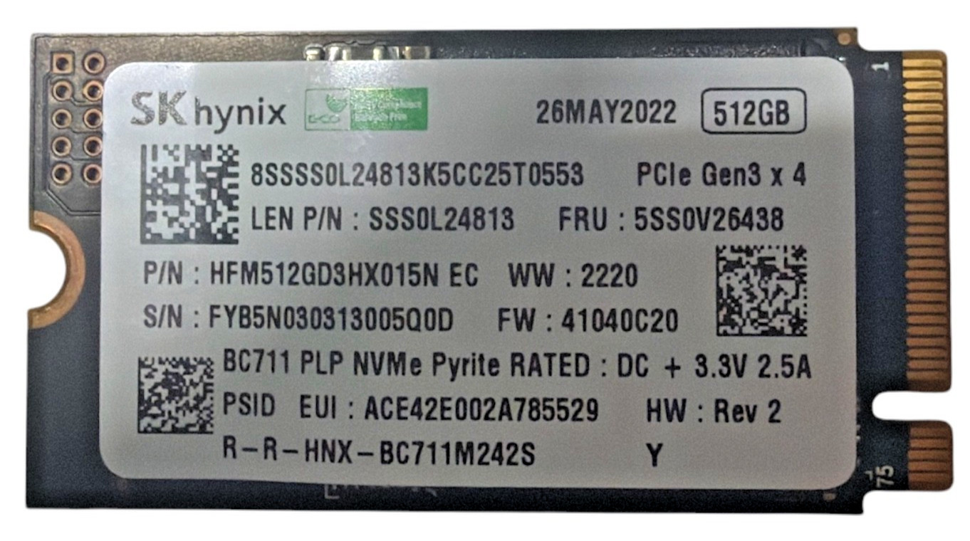 SK hynix BC711 512GB NVMe M.2 2230 SSD PCIe Gen3 x4 Internal Storage