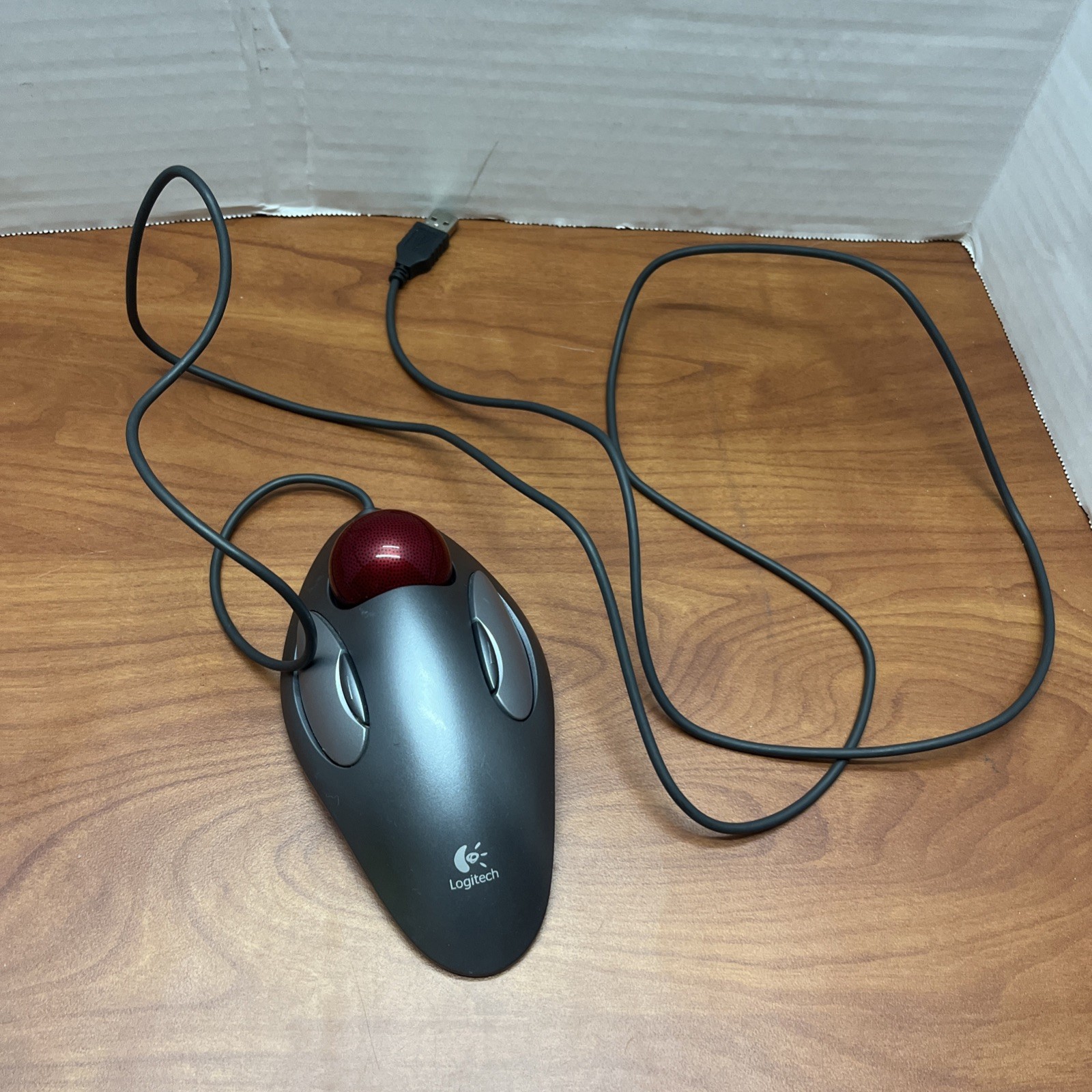 Logitech Trackman USB Red Marble Trackball Mouse T-BC21