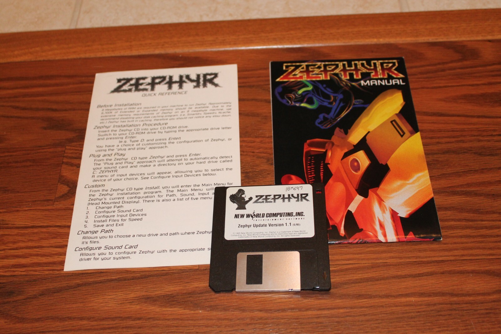 Zephyr IBM PC 3.5" Update Version 1.1 disk with manual & quick reference card
