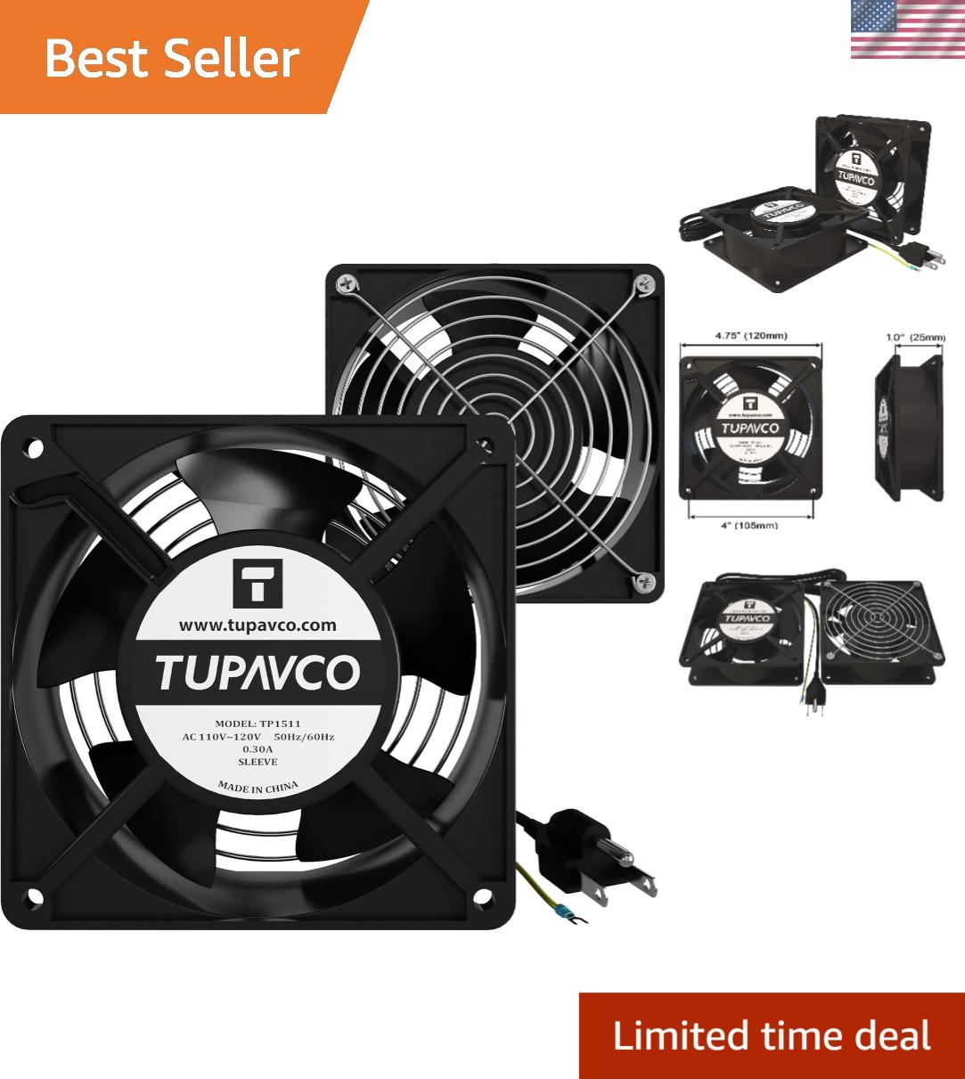 2pc Network Cabinet Cooling Fan Kit - 120mm, 110V AC, Silent Operation