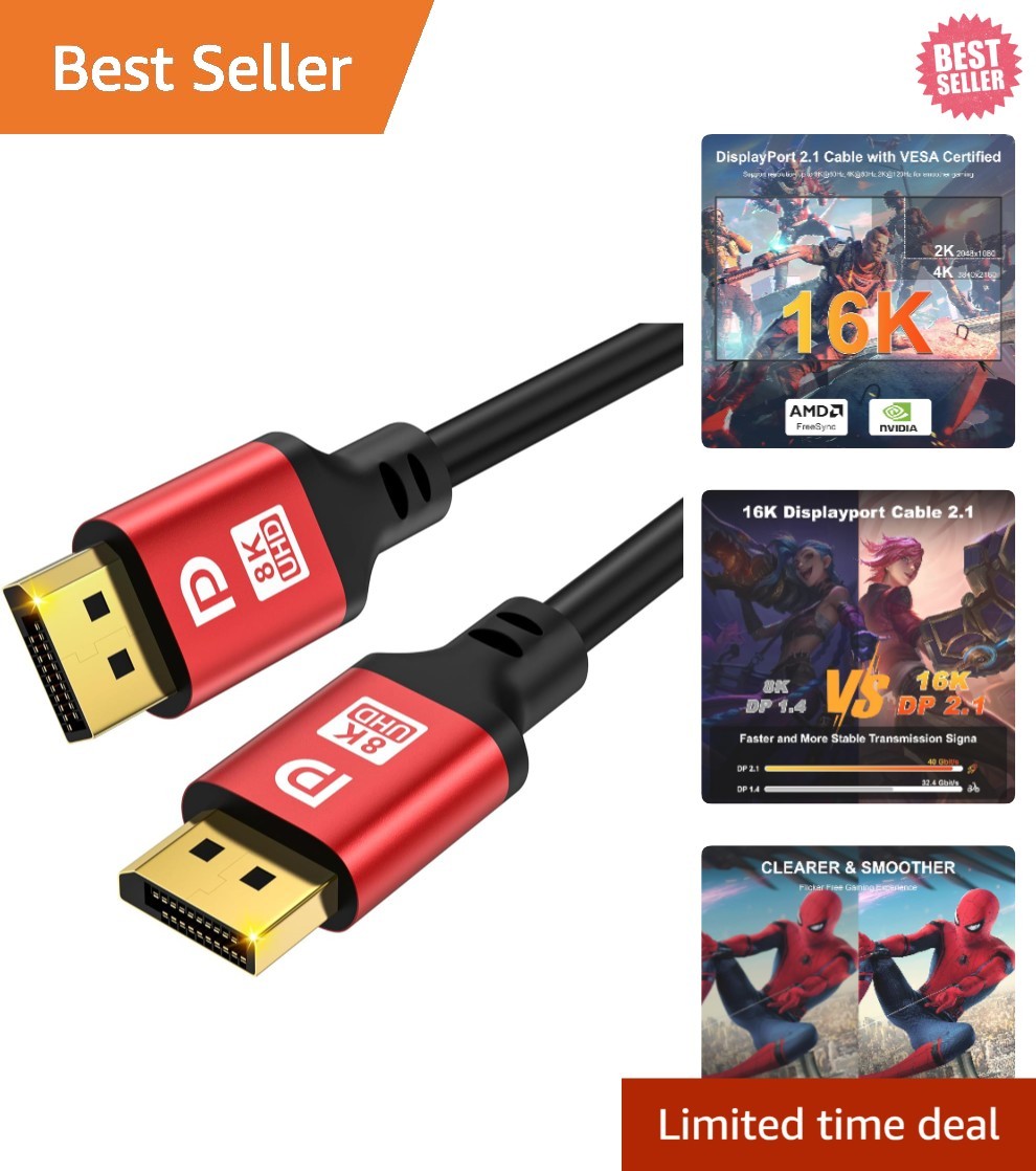 Versatile 20FT DisplayPort Cable - Supports 32.4Gbps, Ideal for Multiple Devices