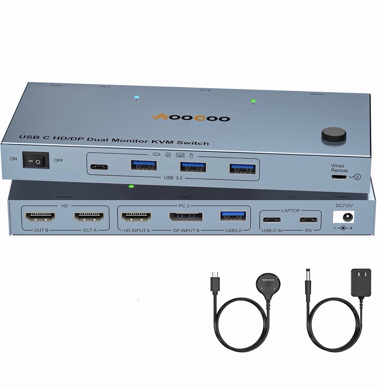 USB C KVM Switch 4K@60Hz,Dual Monitor USB C HDMI DP KVM Switch for 1 PC and 1...