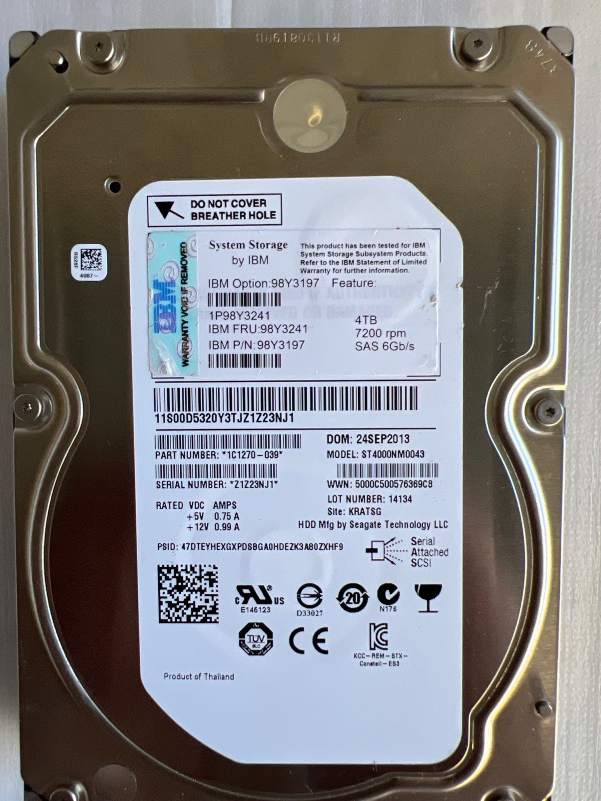 Seagate IBM ST4000NM0043 4TB SAS2 6Gb/s 7200 RPM 3.5” LFF Enterprise Hard Drive