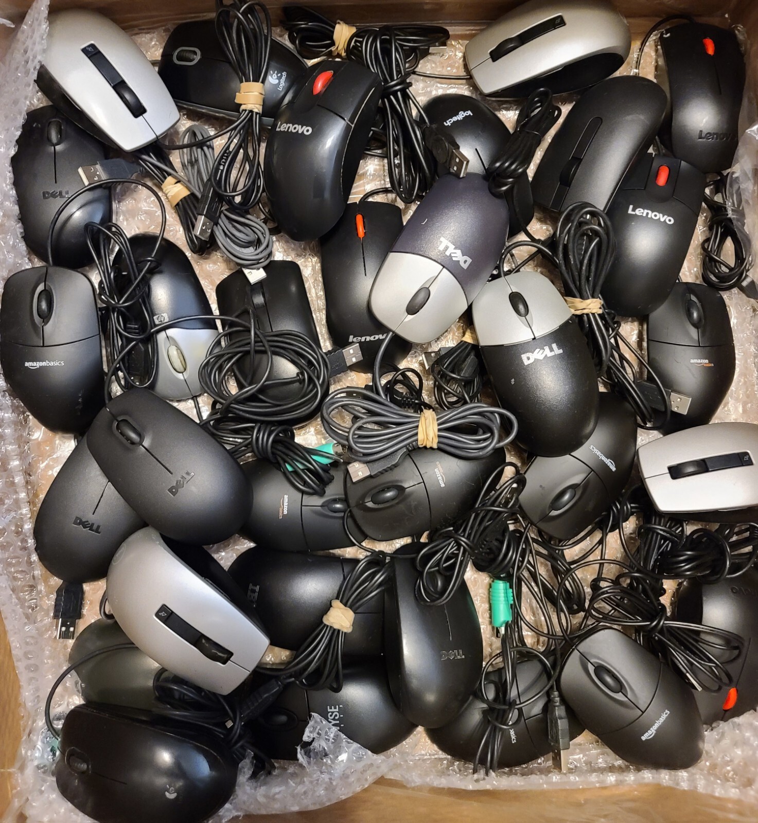 Lot of 200 Mixed Dell, Logitech , Lenovo wired USB Optical Scroll Wheel Mouse, 