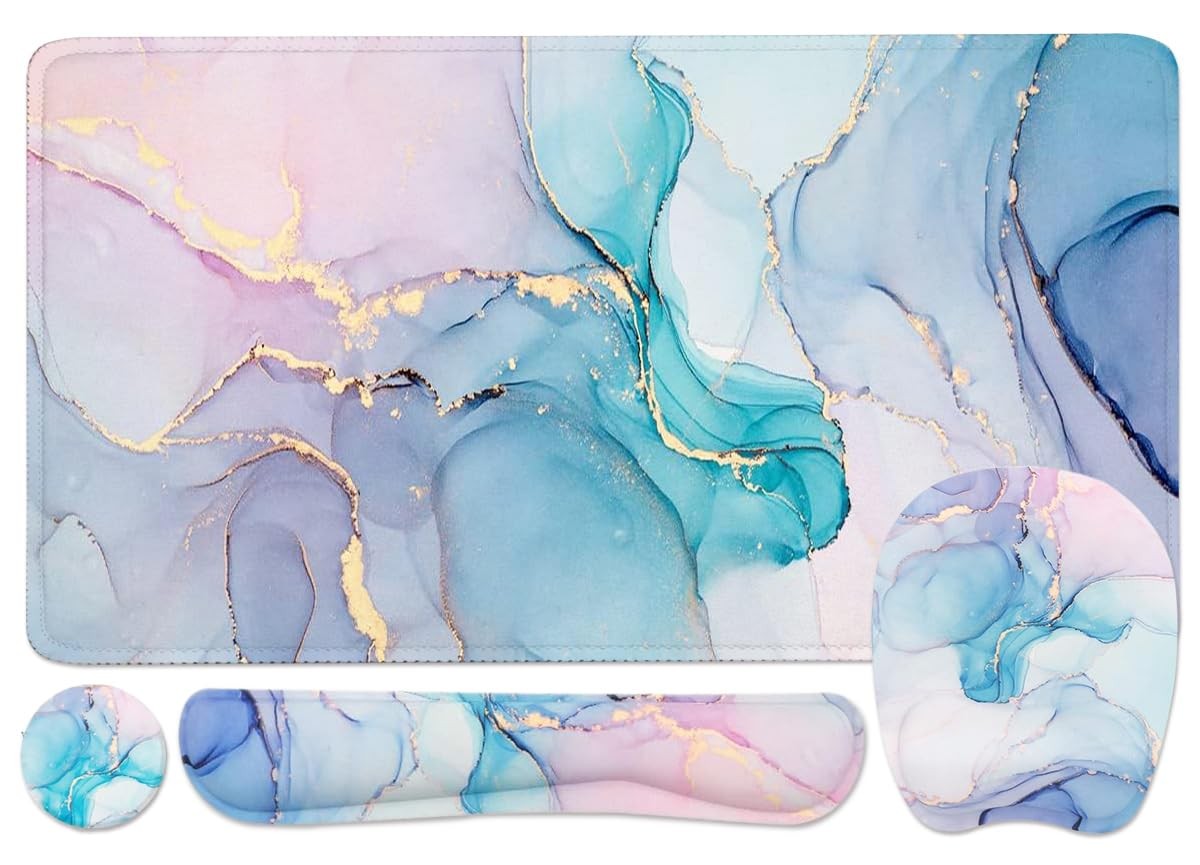 Keyboard Wrist Rest Large Mouse Pad Support Large, 4 Pcs Blue Marble 