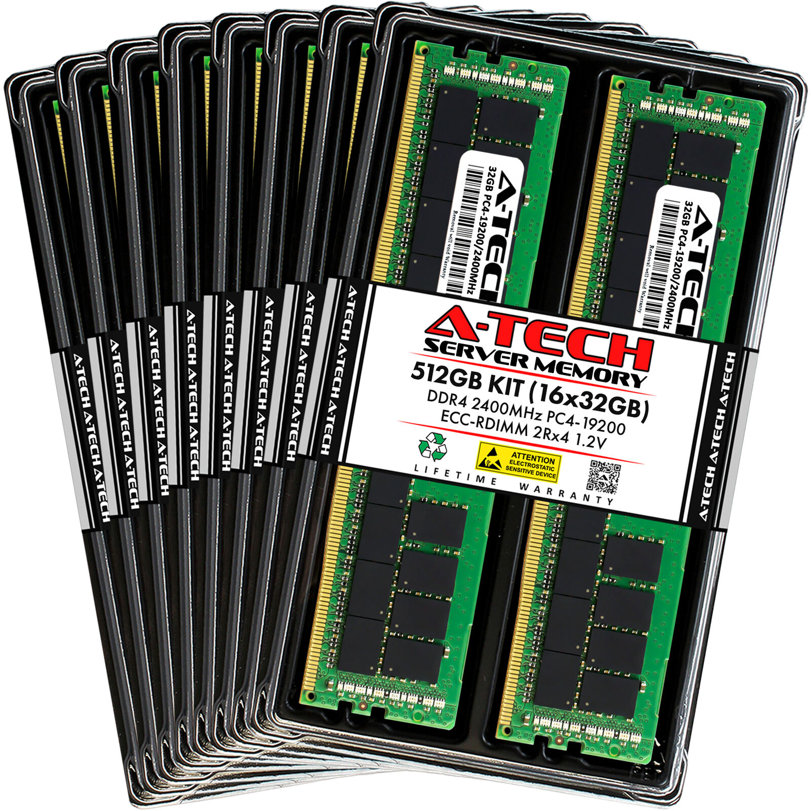 A-Tech 512GB 16x 32GB 2Rx4 PC4-19200R DDR4 2400 ECC REG RDIMM Server Memory RAM