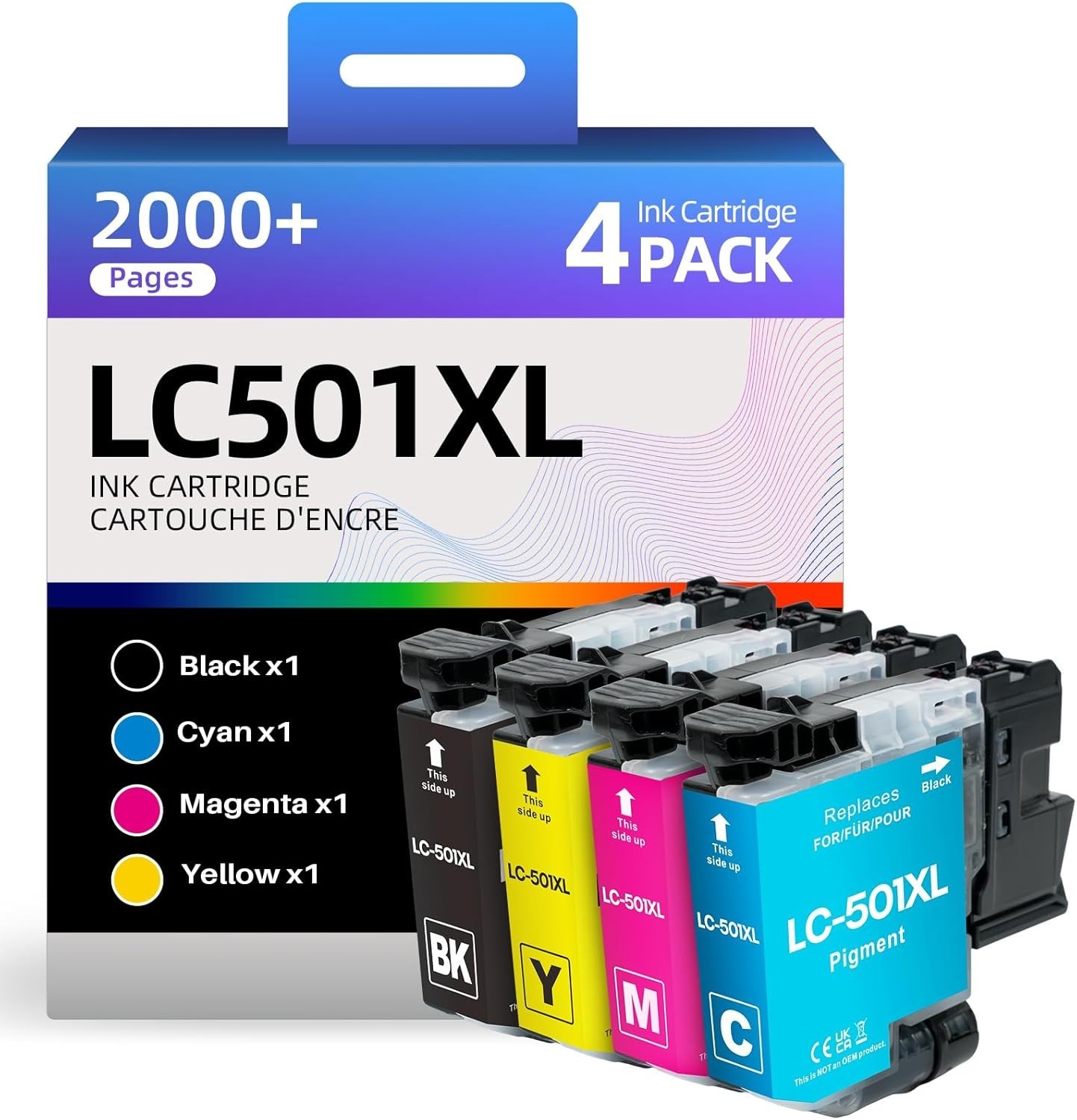 Skydo [4-Pack] LC501XL Ink Cartridges Combo Pack Compatible for Brother T62-4