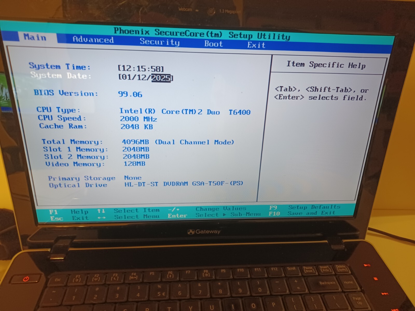 Gateway Model AJ2 15.8in Intel Duo T6400 2.00GHz 4GB Ram No OS/HDD Parts/Repair
